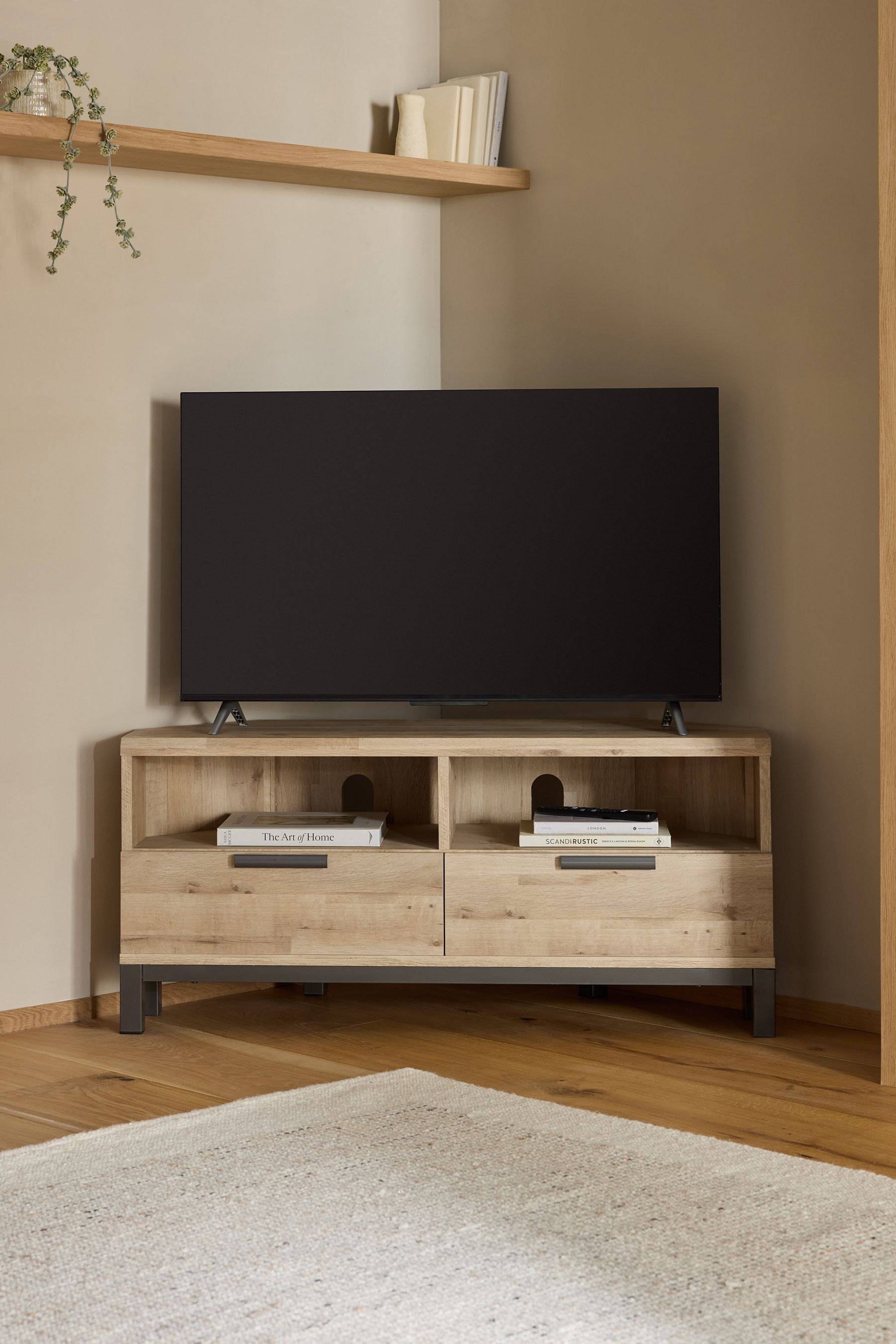 Buy Light Bronx Up to 46 inch Corner Oak Effect TV Unit from the Next