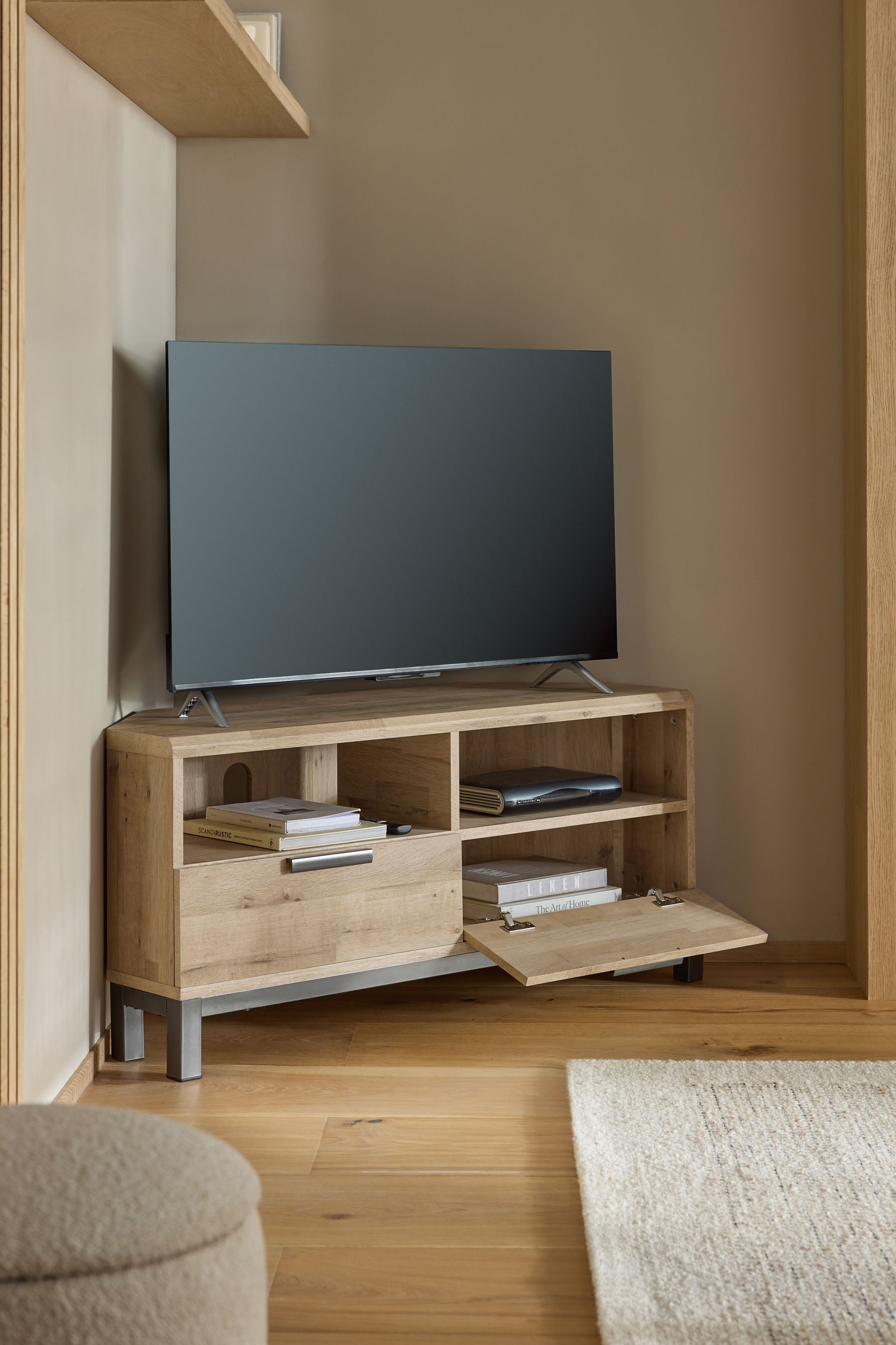 Buy Light Bronx Up to 46 inch Corner Oak Effect TV Unit from the Next