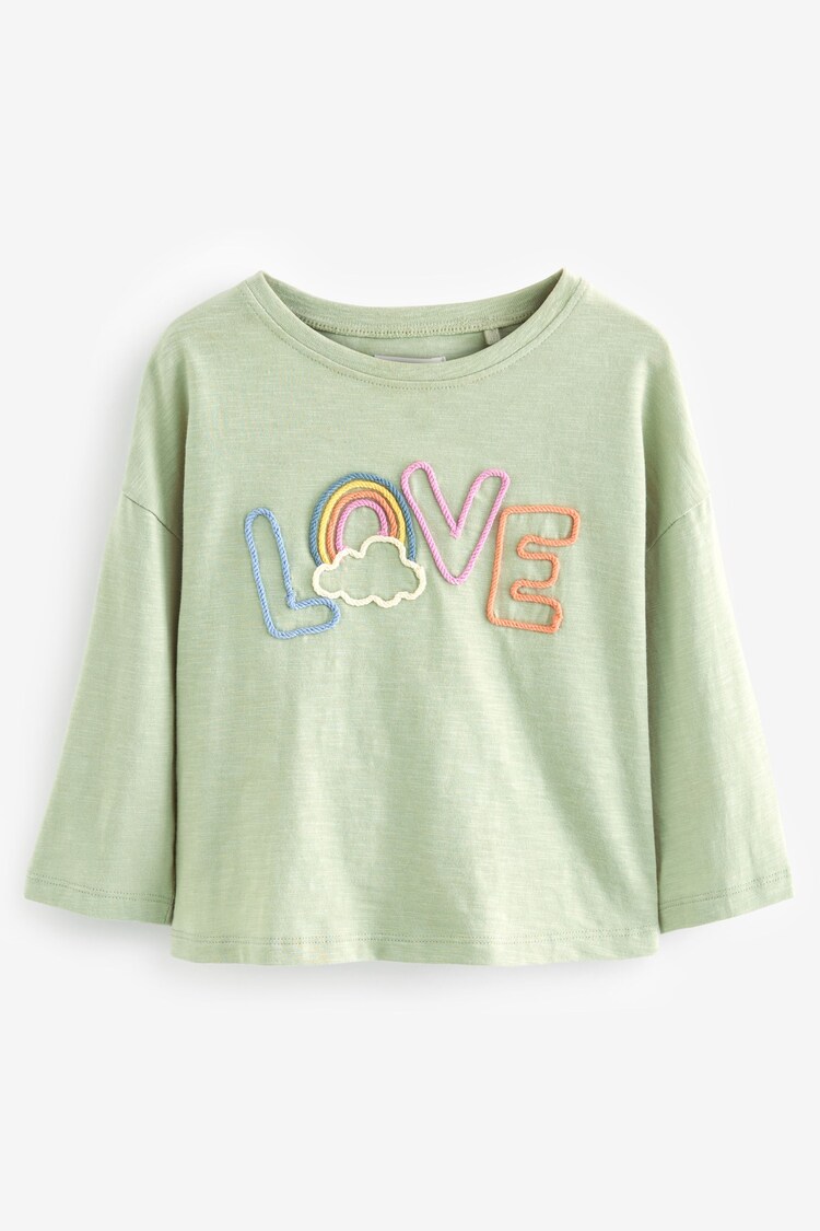 Green Love Slogan 100% Cotton Long Sleeve T-Shirt (3mths-7yrs) - Image 1 of 1