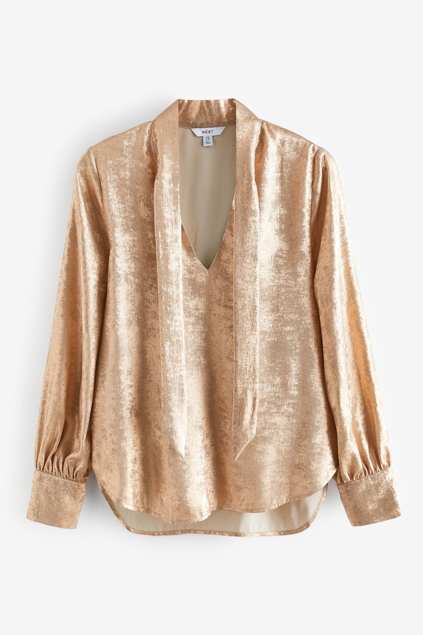 Buy Rose Gold Tie Neck Long Sleeve Blouse from Next Luxembourg