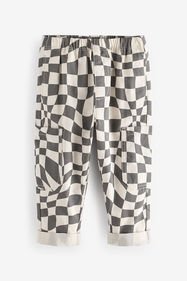 Grey/White Checkerboard Side Pocket 100% Cotton Pull On Trousers (3mths-7yrs) - Image 1 of 1