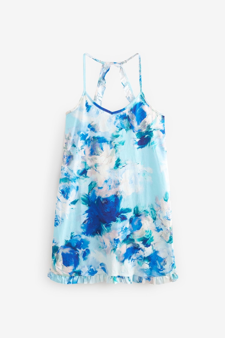 Blue Watercolour Floral Cotton Slip Nightie - Image 1 of 1