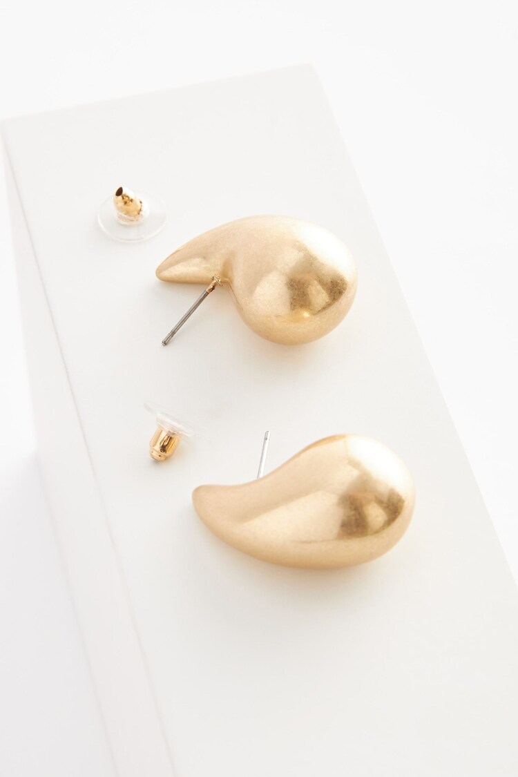 Brushed Gold Tone Teardrop Statement Stud Earrings - Image 1 of 1
