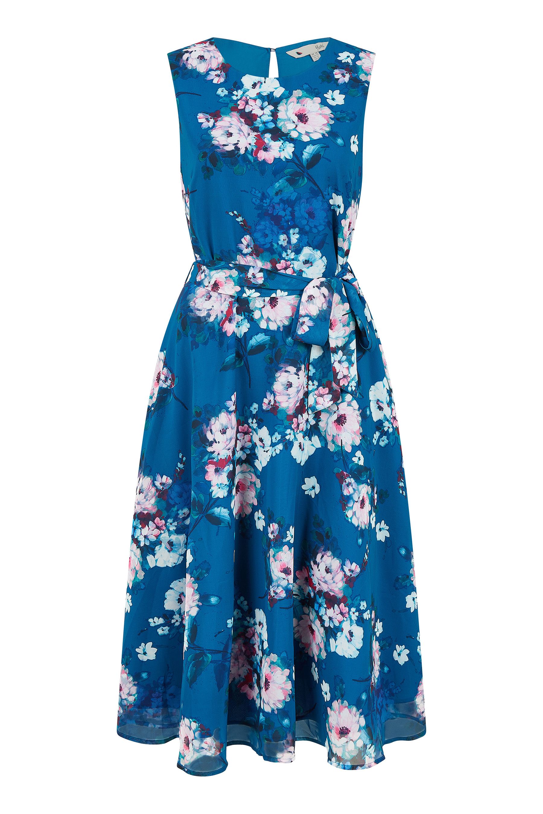 Buy Yumi Blue Watercolour Floral Skater Dress from the Next UK online shop