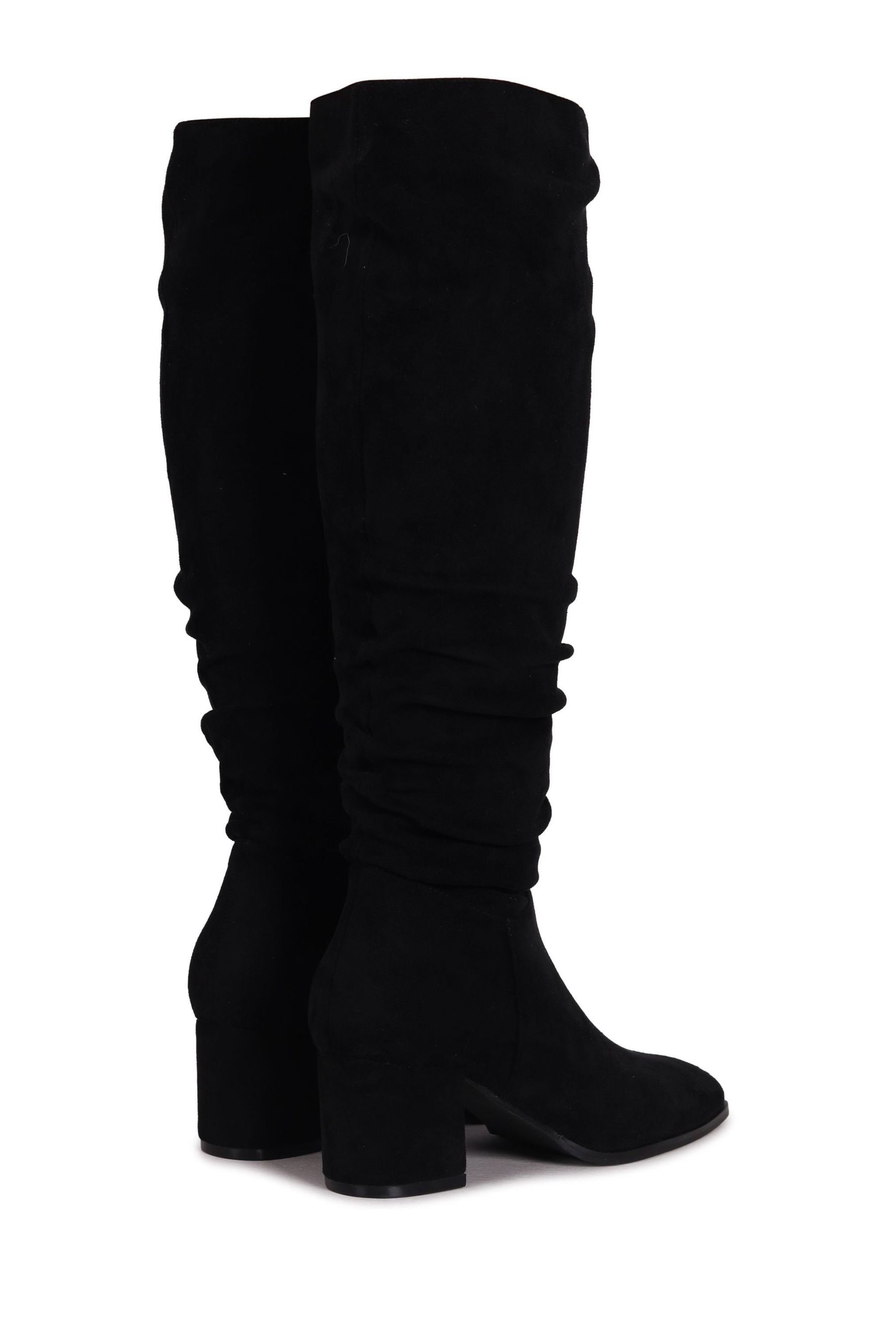 Buy Linzi Black Margot Faux Suede Square Toe Block Heel Knee High Boots ...