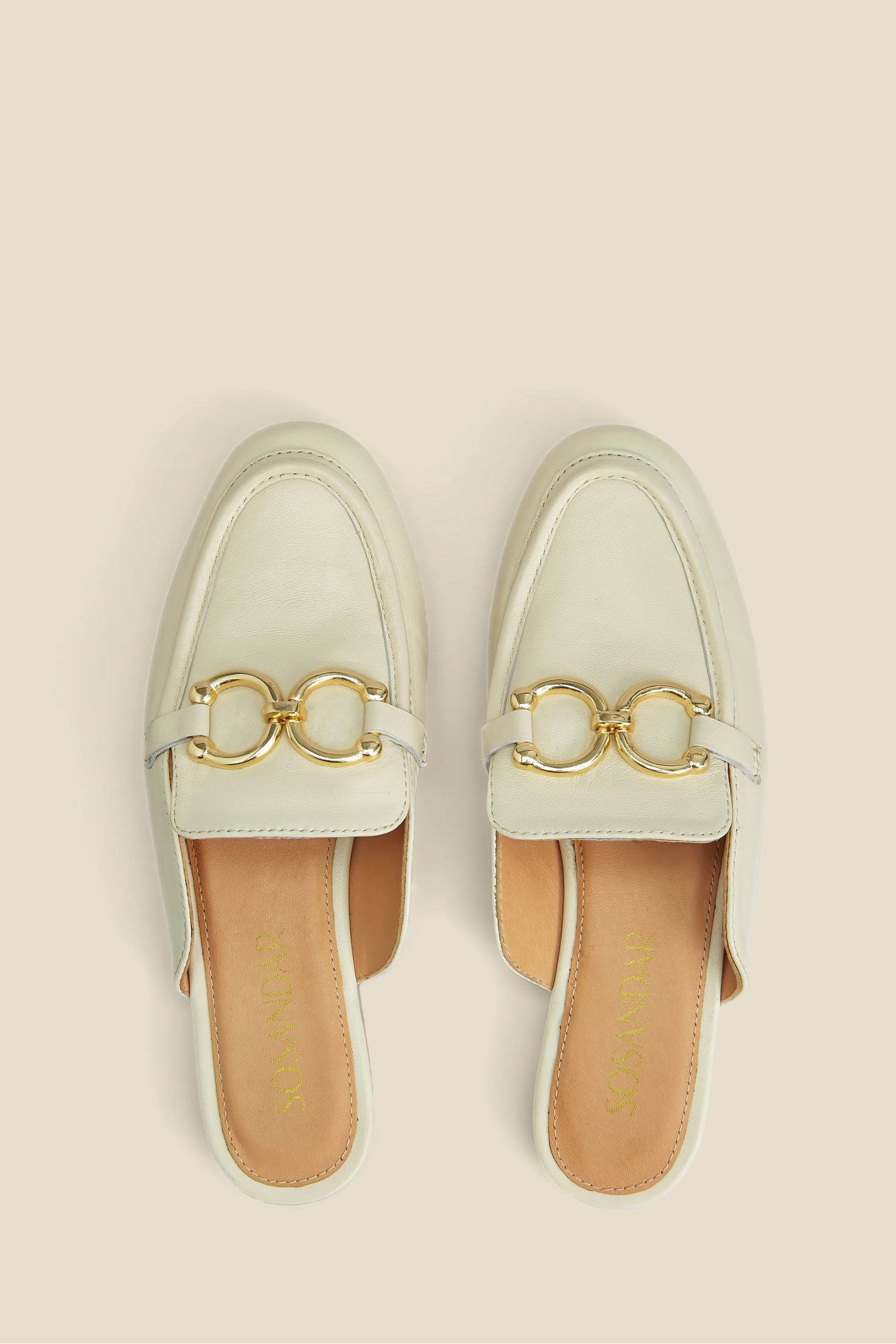 Buy Sosandar Cream Leather Gold Trim Detail Mule Loafers from the Next