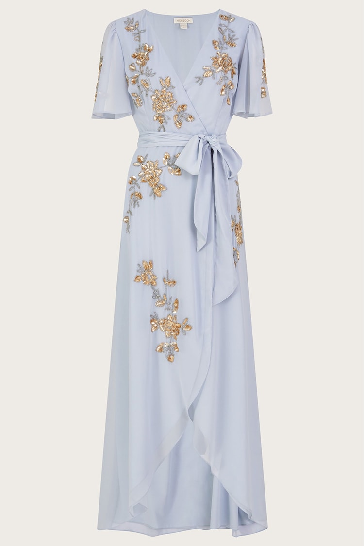Monsoon Blue Sarah Embroidered Wrap Dress - Image 1 of 1
