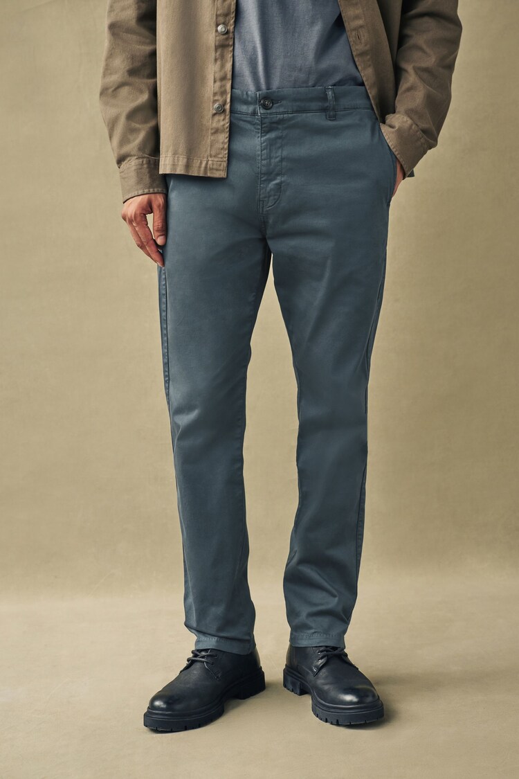 Blue Slim Fit Premium Laundered Stretch Chinos Trousers - Image 1 of 1