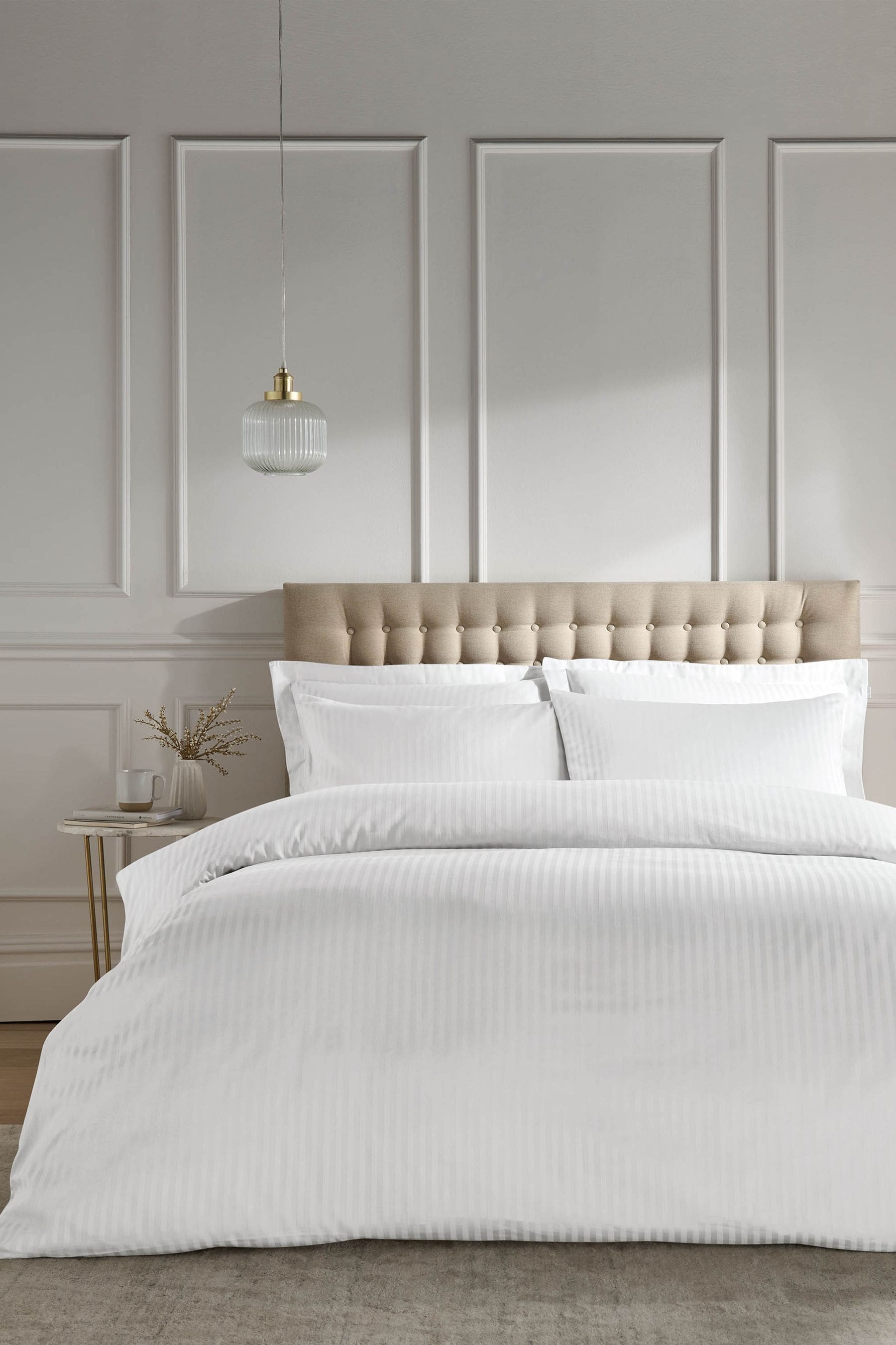 Buy Catherine Lansfield White Satin Stripe Duvet Cover and Pillowcase