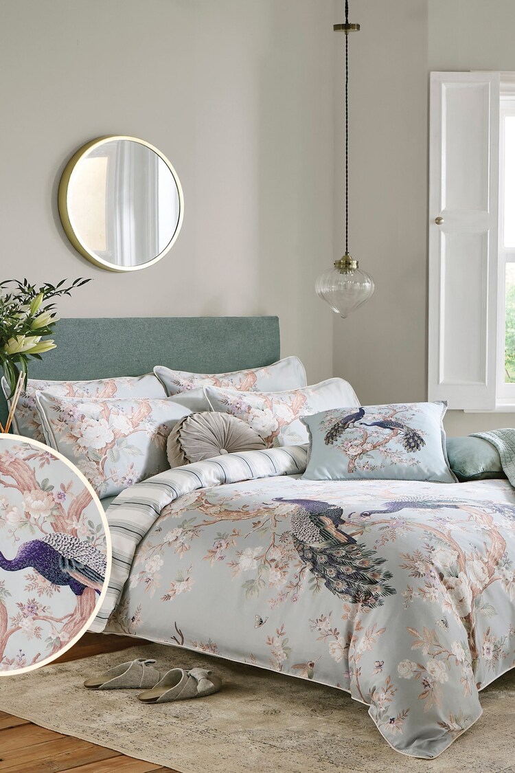 Laura Ashley Duck Egg Blue Belvedere 100% Cotton Sateen Duvet Cover and Pillowcase Set - Image 1 of 1