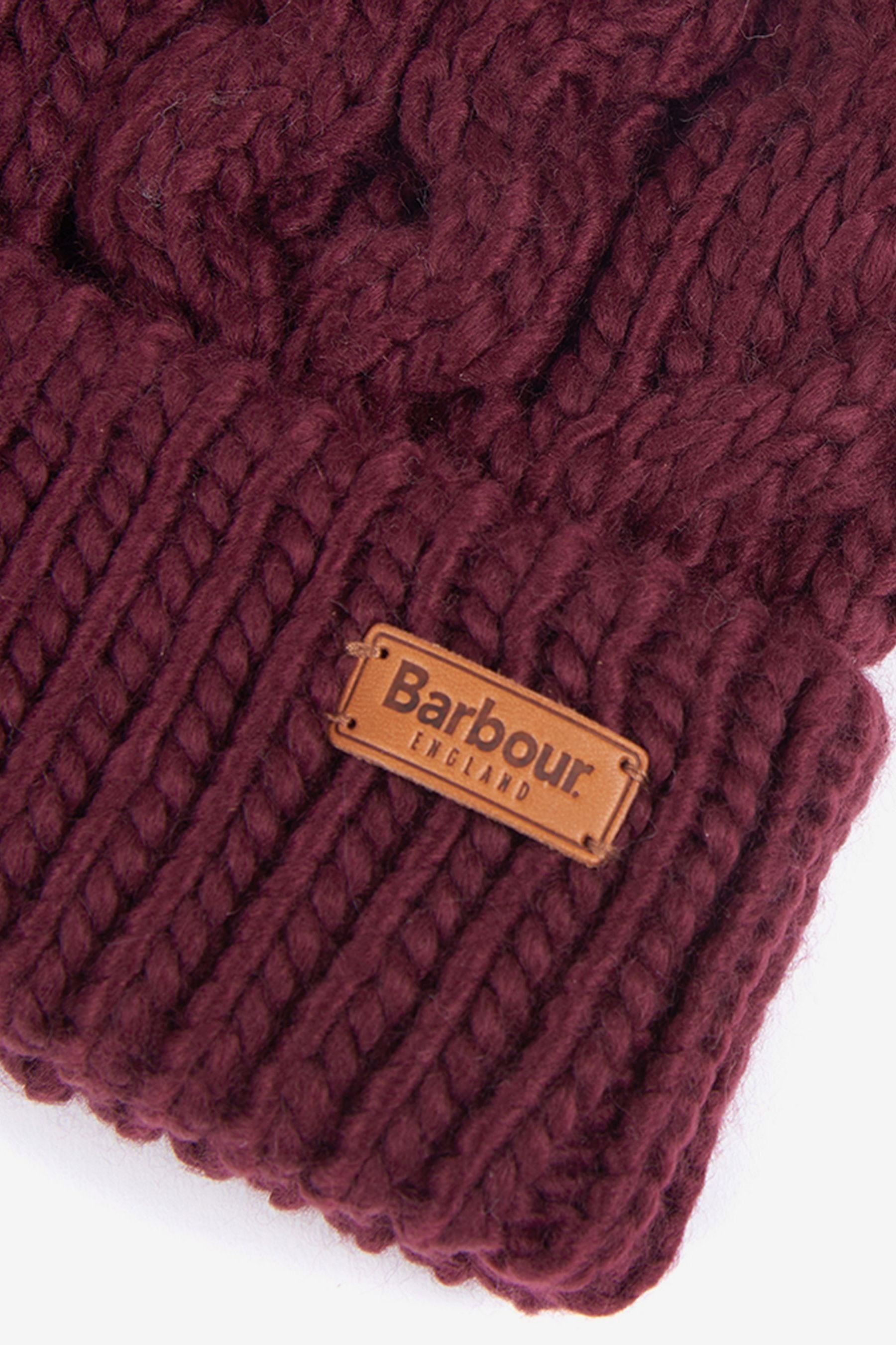 Buy Barbour® Red Penshaw Cable Knit Faux Fur Pom Bobble hat from the ...