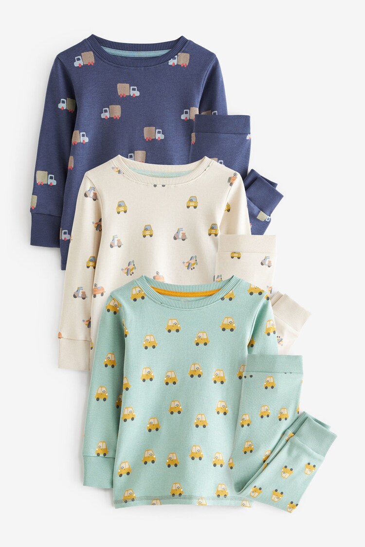 Transportes en verde/azul - Pack de 3 pijamas abrigados (9 meses - 10 años) - Imagen 1 de 1