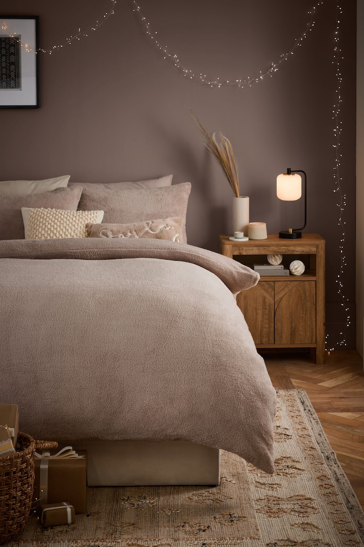 Natural Soft Teddy Fleece Duvet Cover and Pillowcase Set - Image 1 of 1