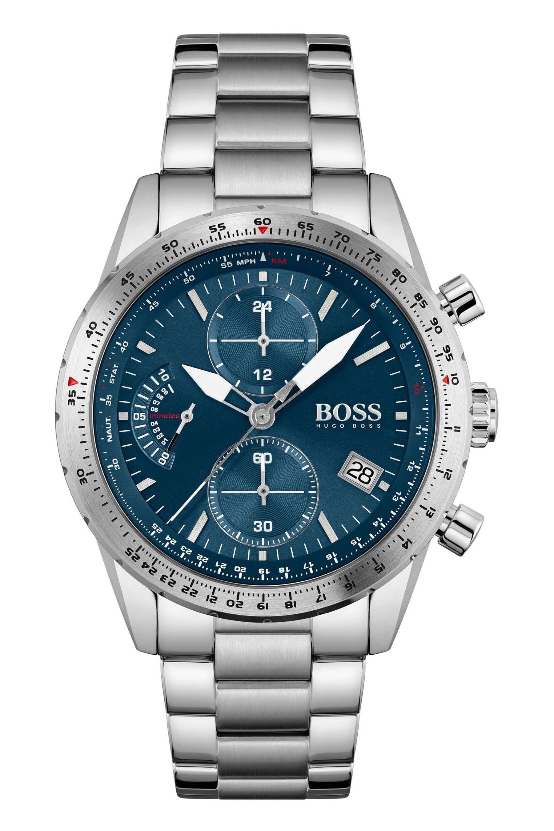 Buy BOSS Silver Pilot Edition Chrono Stainless Steel Watch from the
