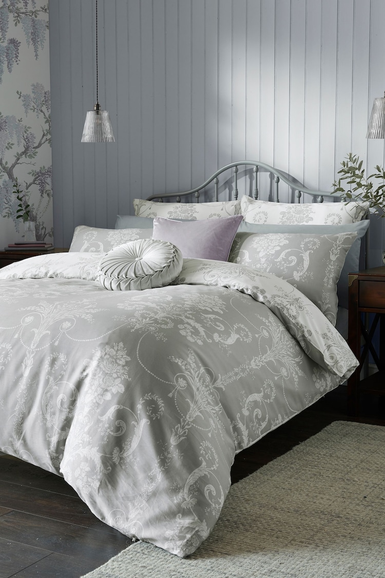 Laura Ashley Steel 100% Cotton Sateen Josette Duvet Cover and Pillowcase Set - Image 1 of 1