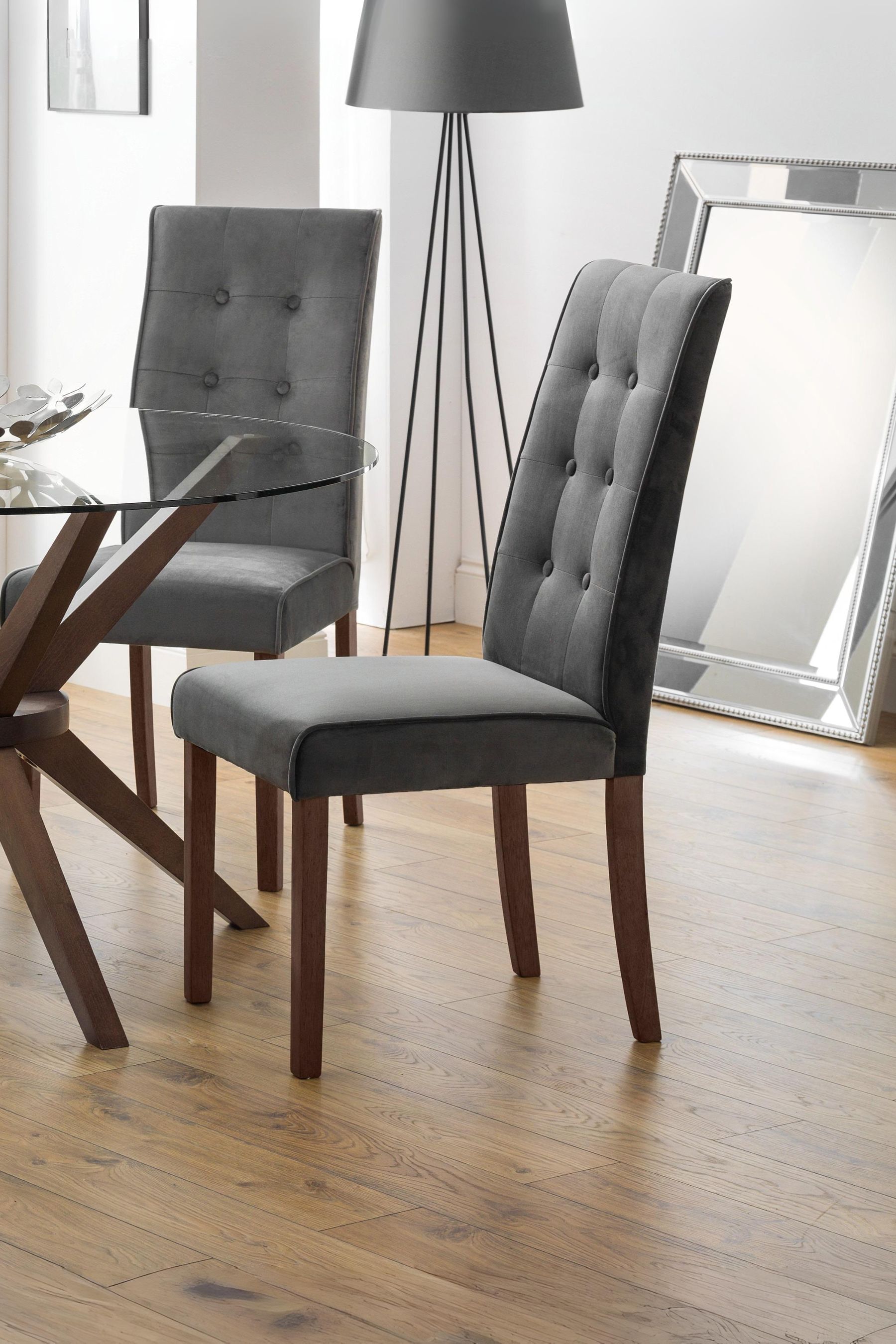 Buy Julian Bowen Set of 2 Grey Madrid Velvet Dining Chairs from the