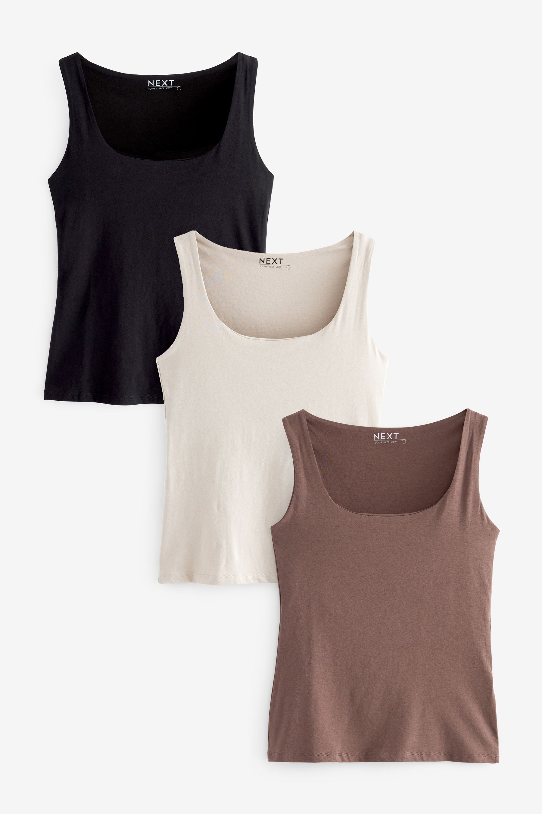 Buy Mineral Square Neck Vests 3 Pack from Next Luxembourg