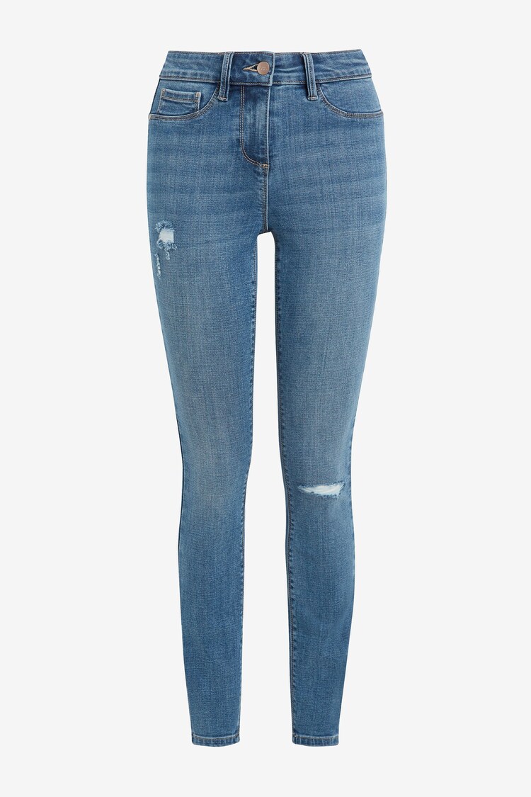 Mid Blue Ripped Power Stretch Denim Leggings - Image 1 of 1