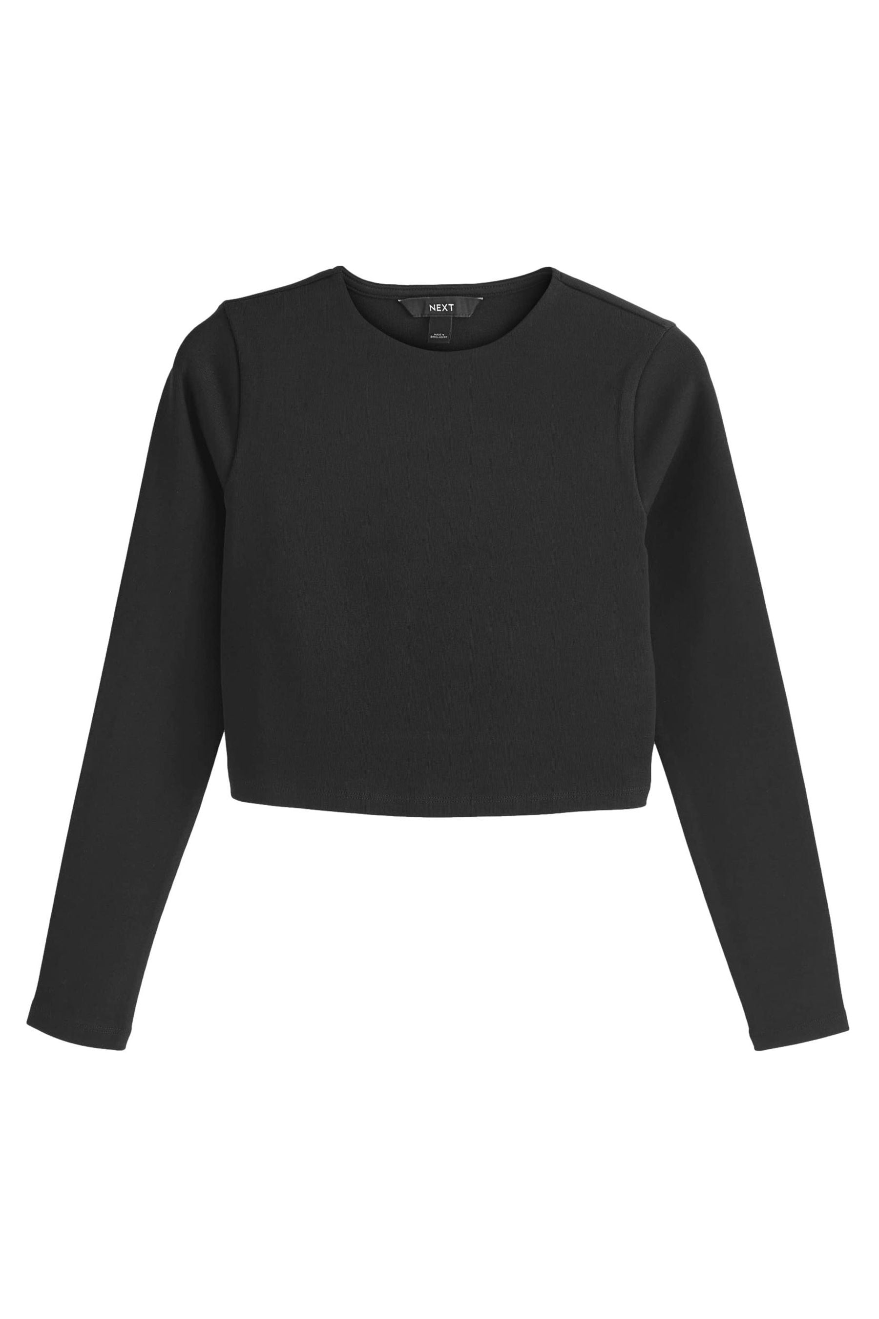 Buy Black Double Layer Ribbed Long Sleeve Crew Neck Top from the Next ...