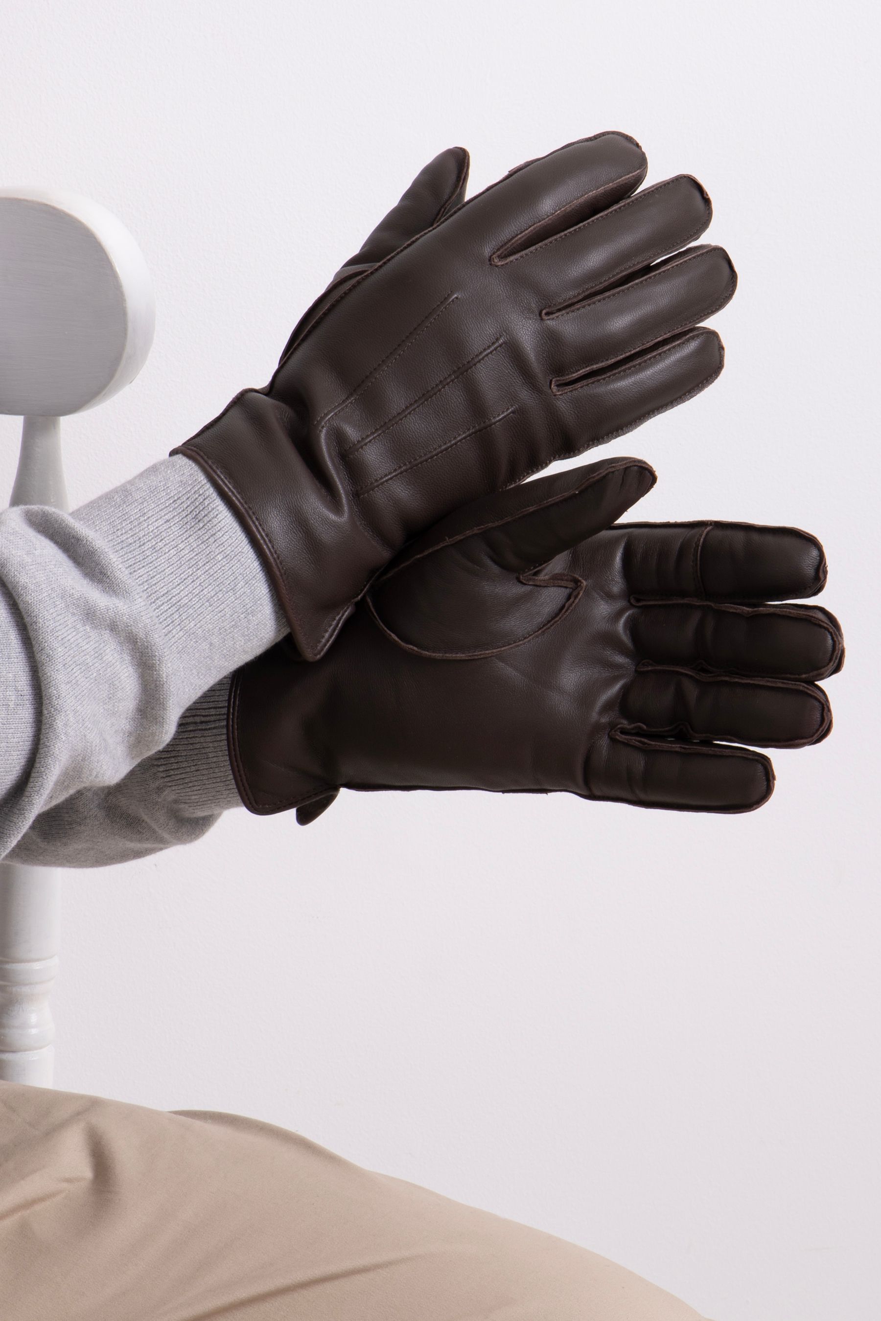 Buy Totes Brown Isotoner Mens Premium 3 Point Leather Gloves With Faux