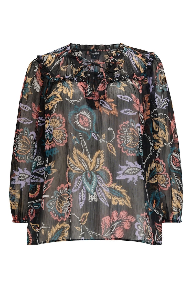 Pour Moi Black Sian Chiffon 3/4 Sleeve Blouse - Image 1 of 1