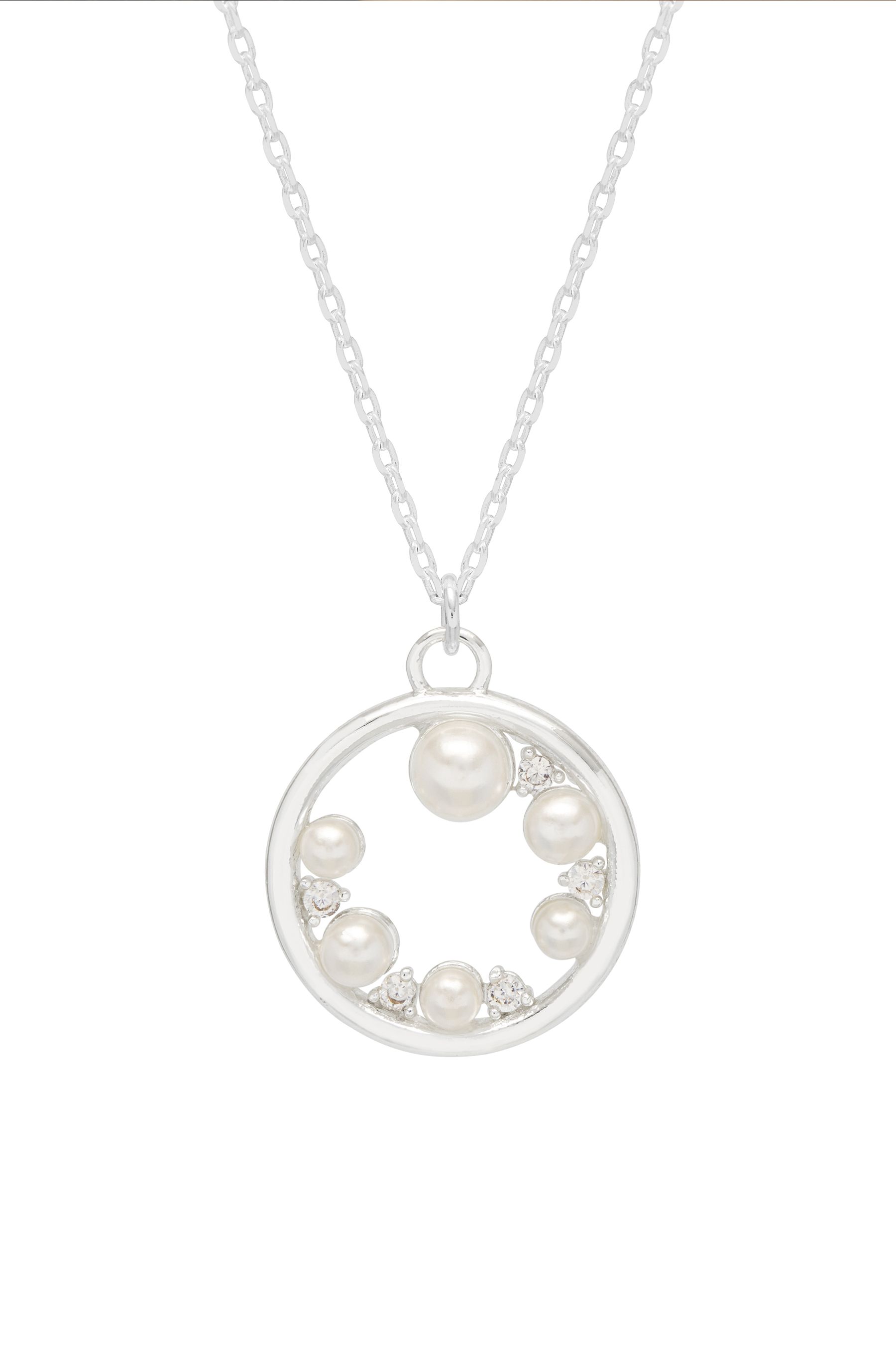 Buy Estella Bartlett Silver Circle Pearl Cubic Zirconia Necklace from ...