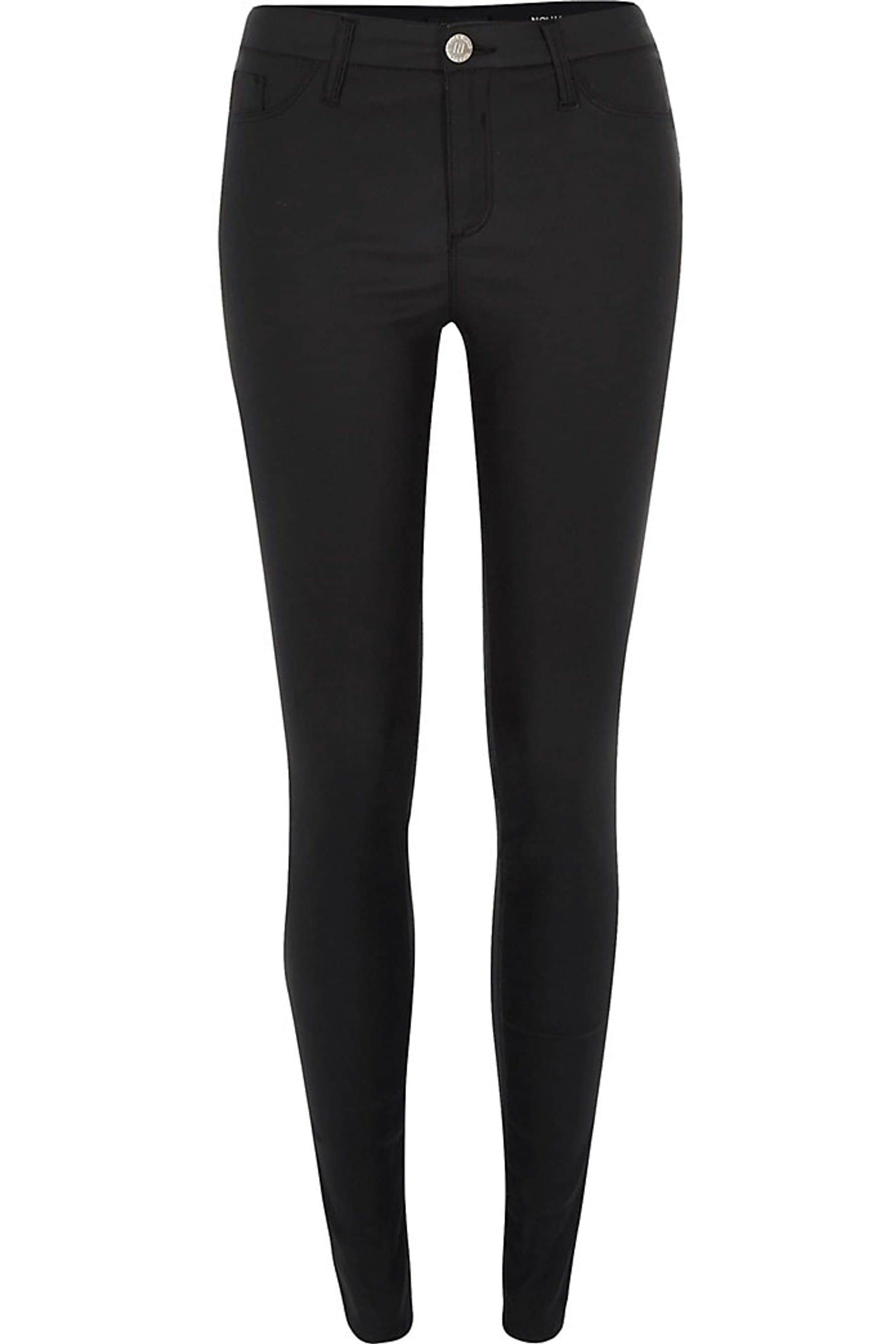 Buy River Island Black Mid Rise Super Stretch Coated Skinny Jeans from ...