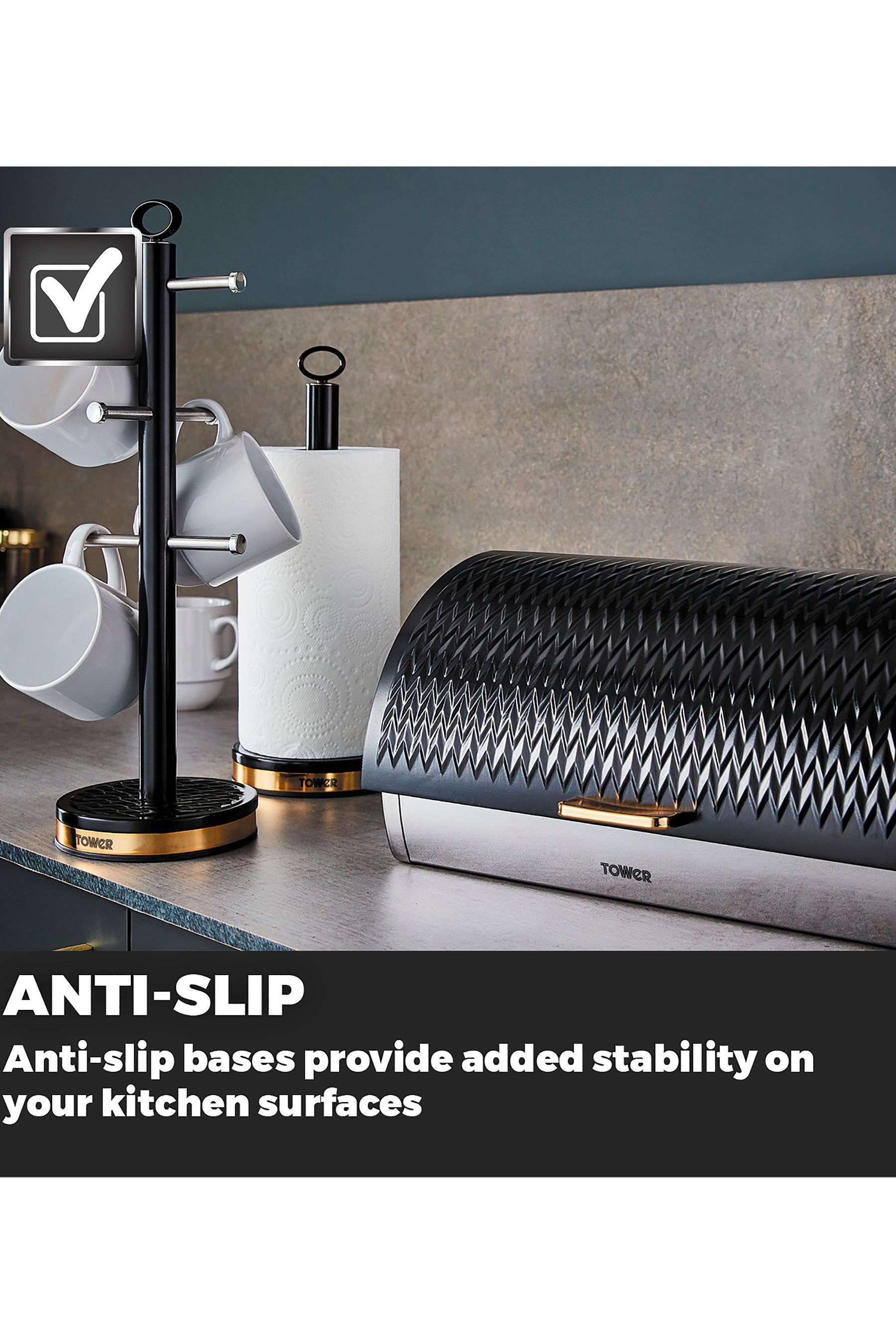 Buy Tower Black Empire 6 Cup Mug Tree And Kitchen Roll Holder Set from