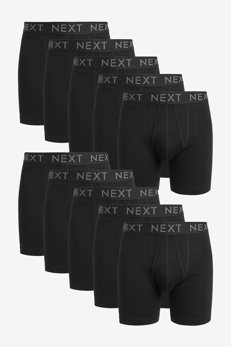 Black 10 pack Sports Longer Length A-Front Boxers - Image 1 of 1