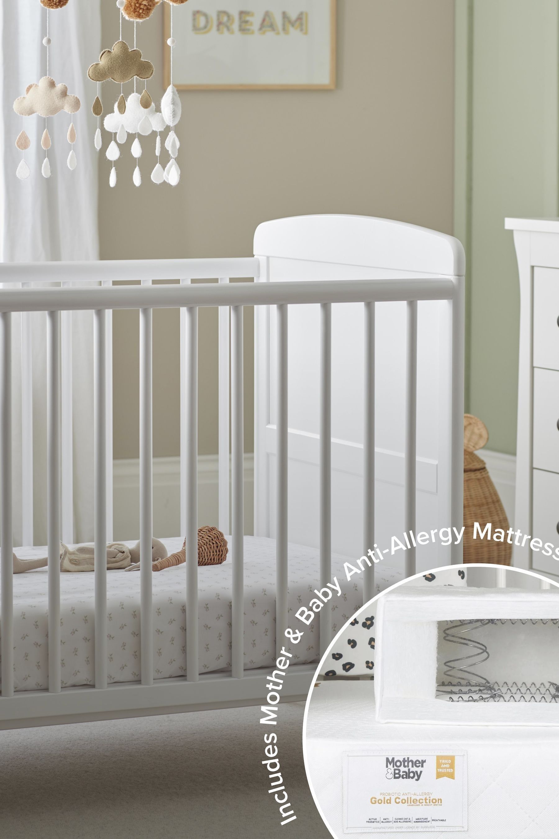 Buy Cuddleco White Juliet Cot Bed with Mother & Baby Rose Gold Sprung Mattress from the Next UK