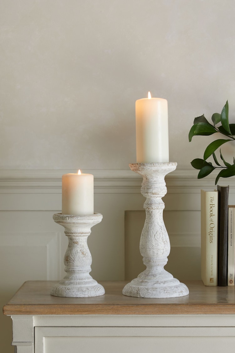 White Wash Pillar Candle Holder - Image 1 of 1