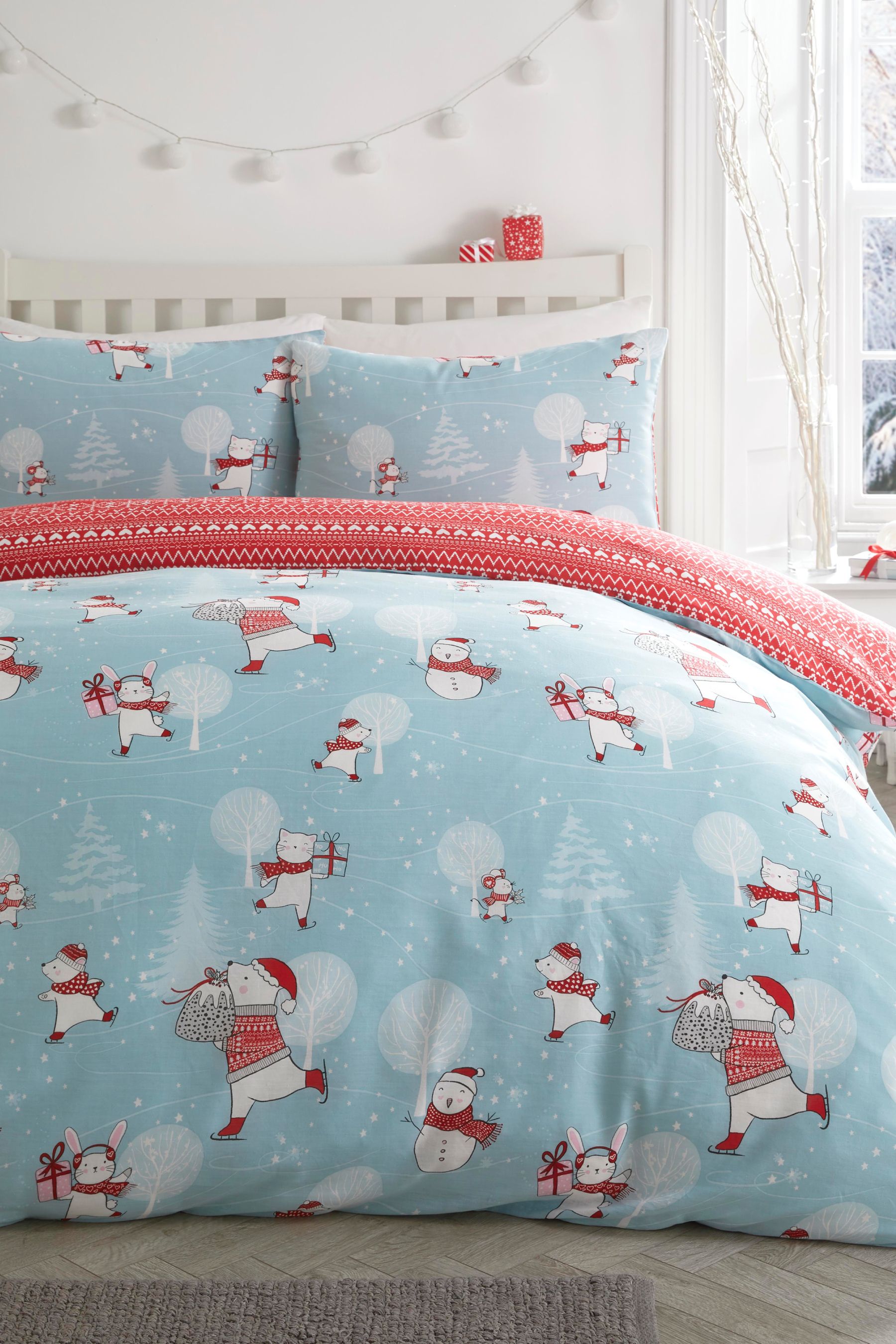 Buy Fusion Blue Christmas Skating Fun Duvet Cover and Pillowcase Set from the Next UK online shop