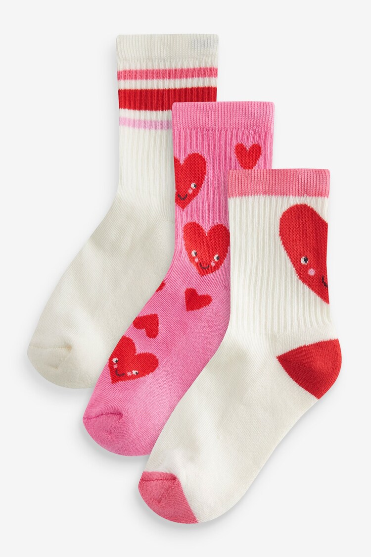 Pink/White Heart Regular Length Cotton Rich Cushioned Sole Ankle Socks 3 Pack - Image 1 of 1