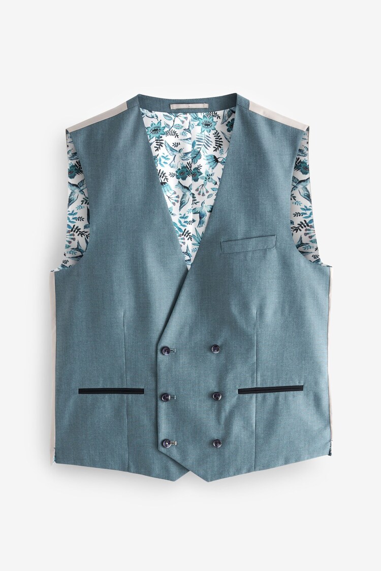 Light Blue Slim Fit Trimmed Suit Waistcoat - Image 1 of 1