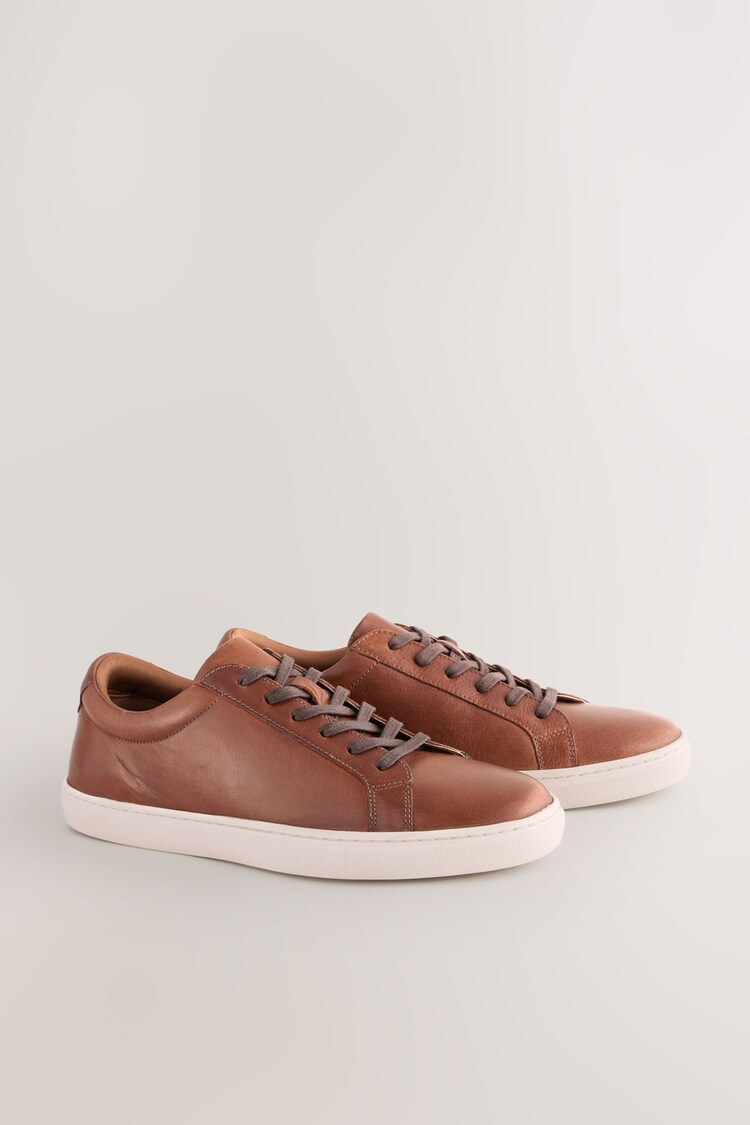 Tan Brown Leather Trainers - Image 1 of 1