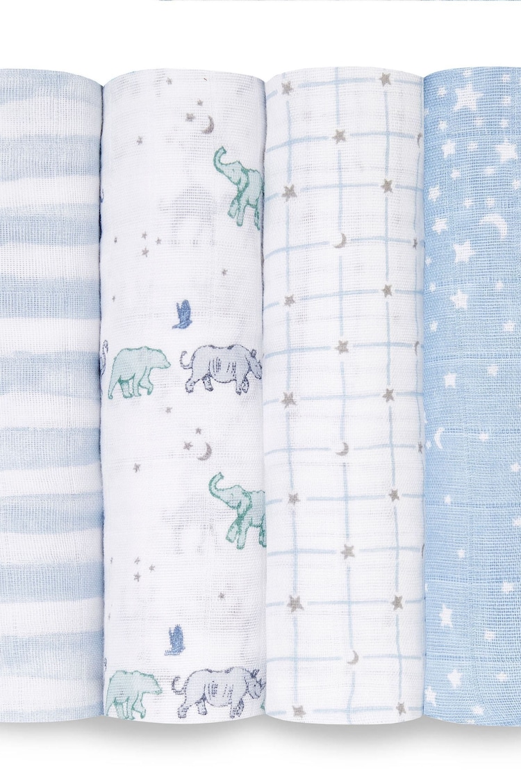 aden + anais Blue Kids Large Cotton Muslin Blankets 4 Pack - Image 1 of 1