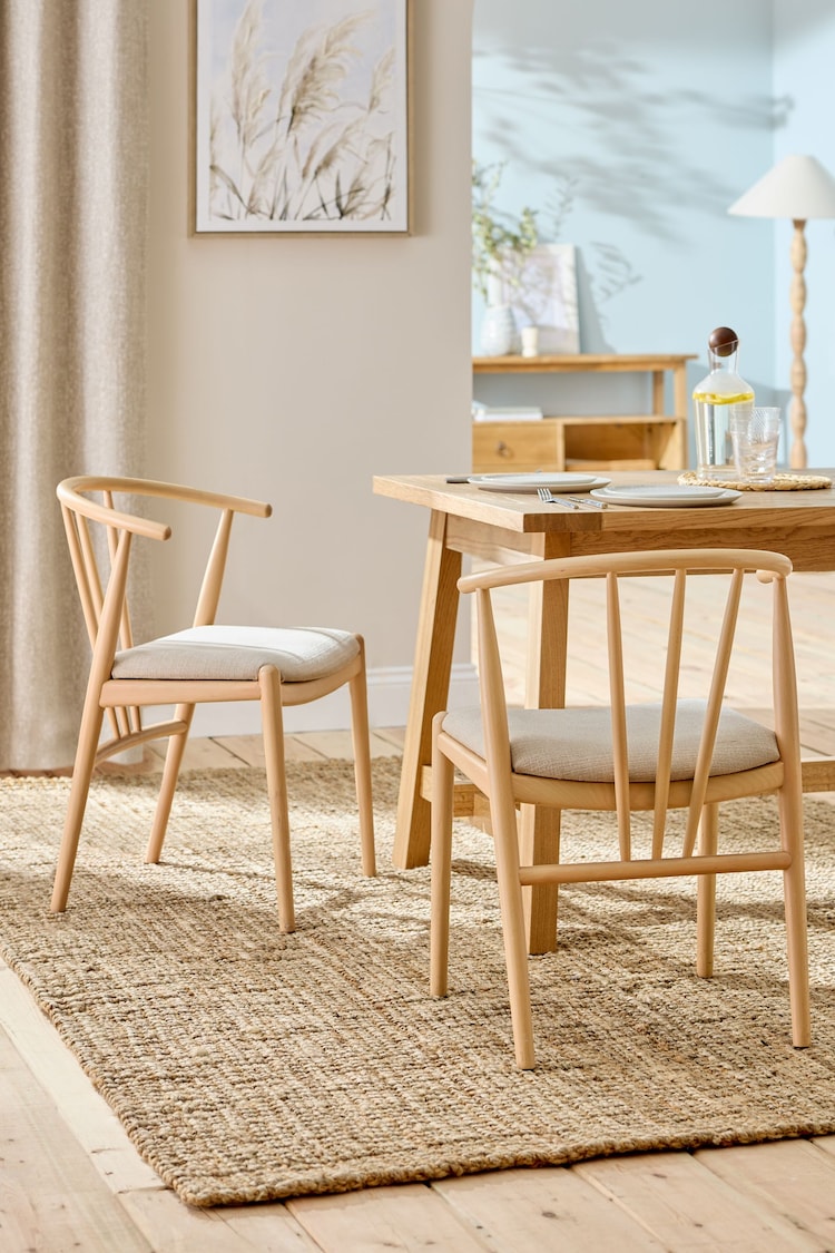 Set of 2 Soft Linen Look Light Natural Stockholm Light Wood Leg Dining Chairs - Image 1 of 1