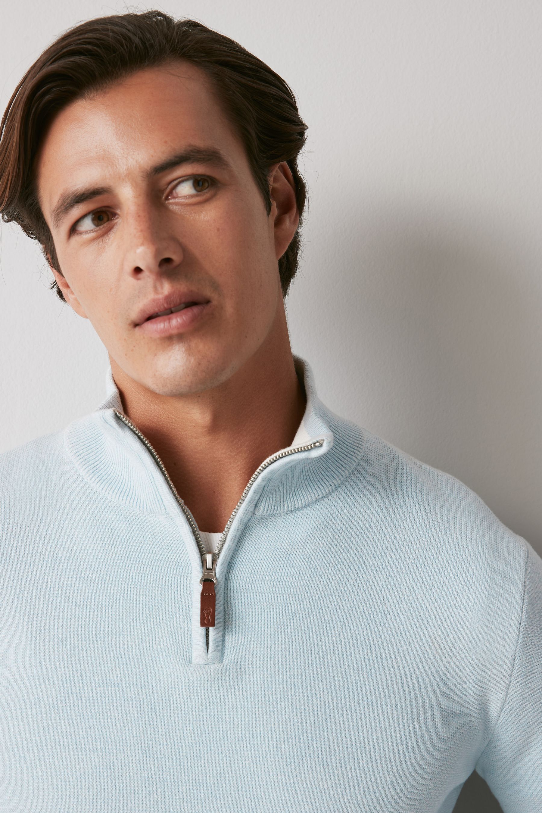 Buy Sky Blue Zip Neck Knitted Premium Regular Fit Jumper from the Next