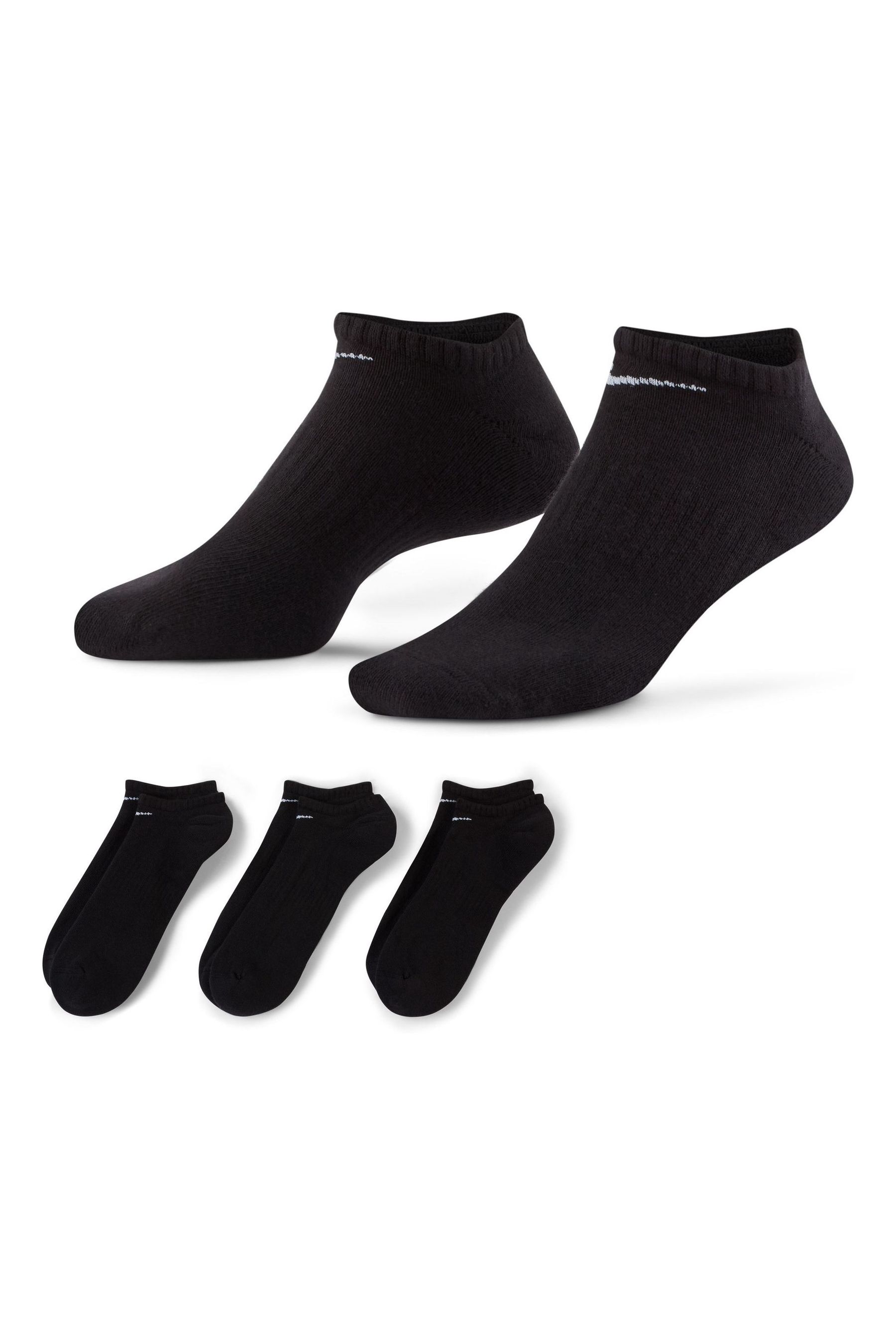 Buy Nike Black 3 Pack Adult Everyday Cushioned Trainer Socks from the ...