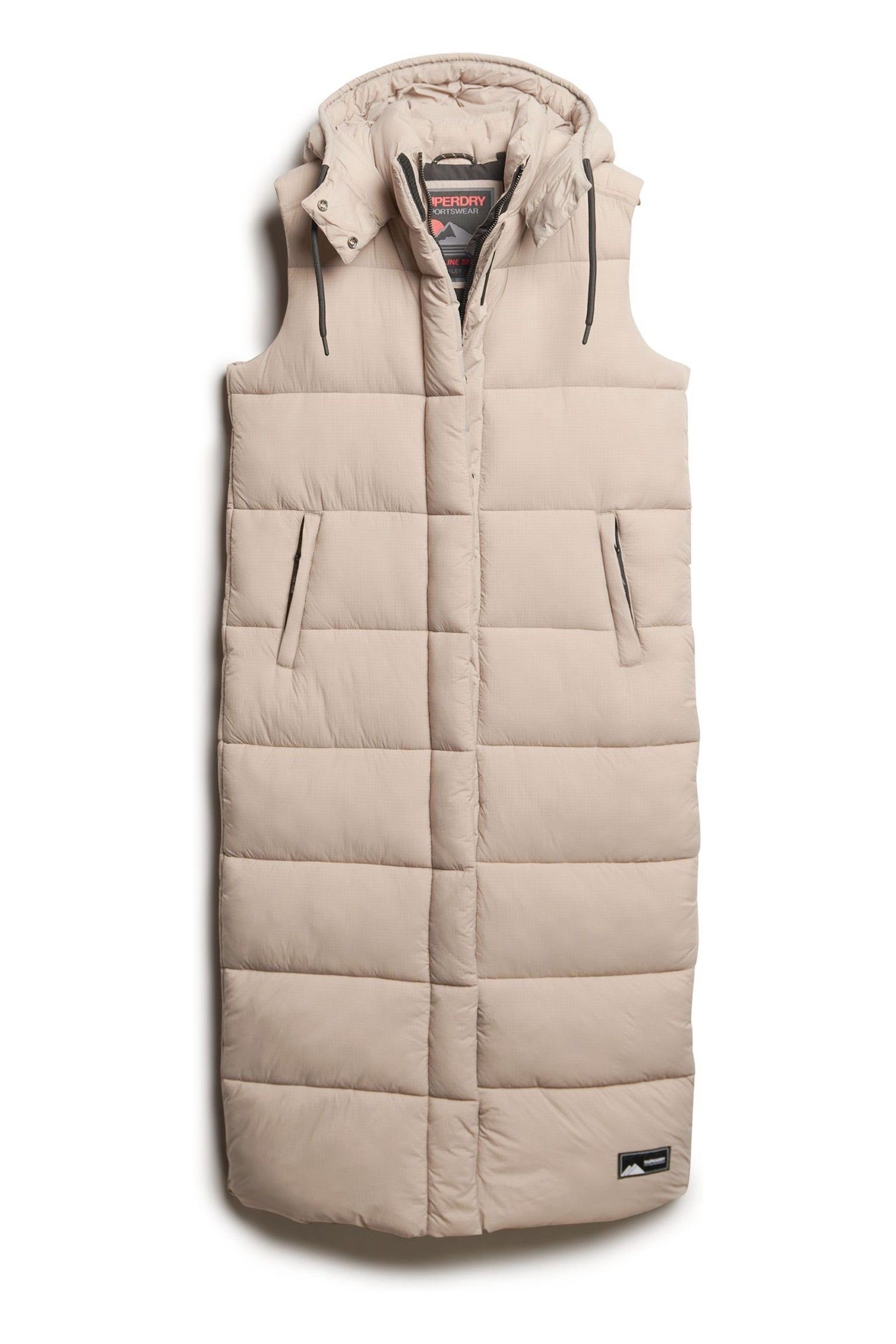 Superdry Giubbotto Donna Lungo Con Cappuccio In Tessuto Ripstop - Modello Hooded Ripstop Longline Gilet - Colori Black Grid E Khaki Grid