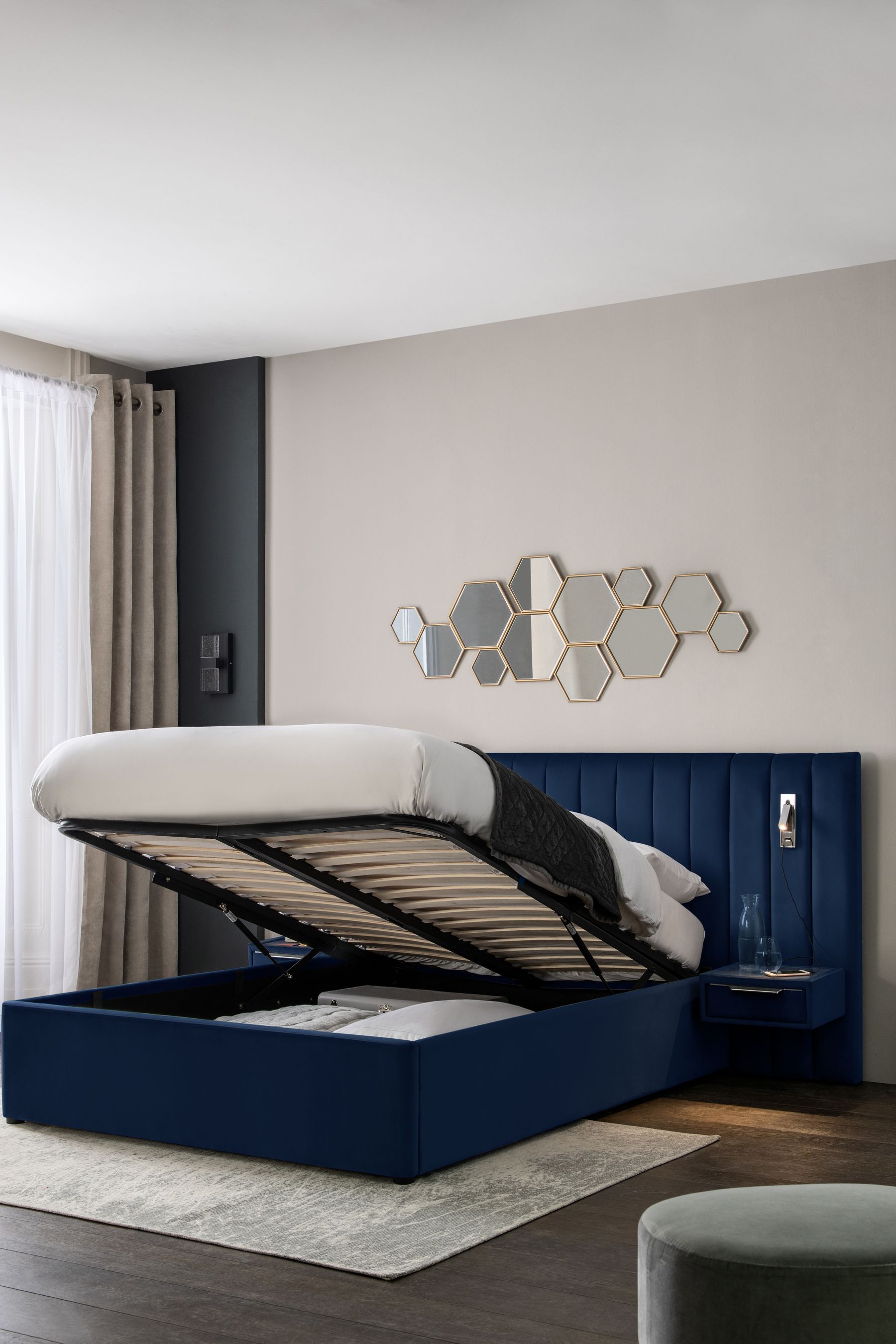 Buy Soft Velvet Navy Blue Mayfair Upholstered Hotel Bed Frame with