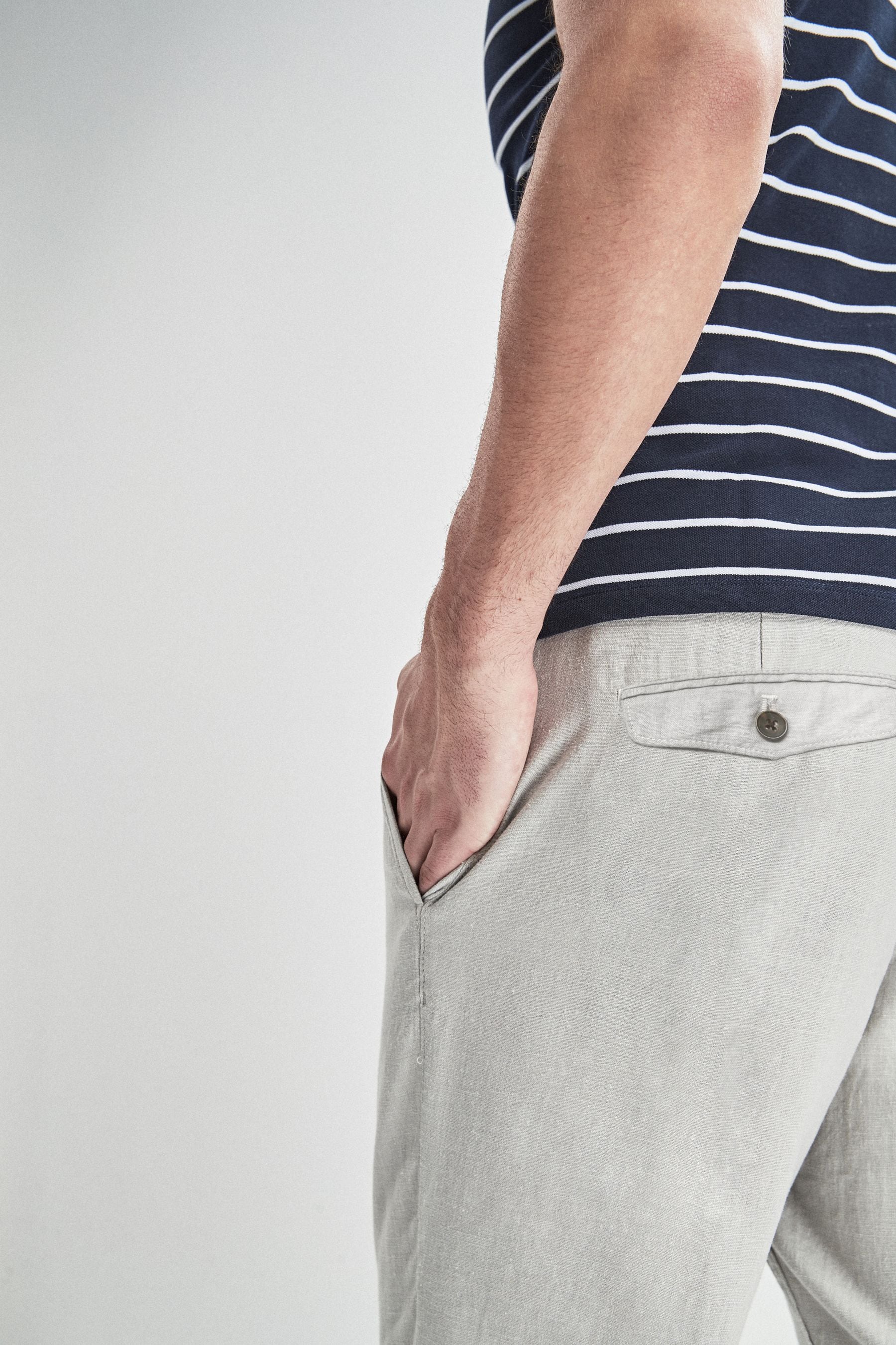 Buy Light Grey Linen Blend Drawstring Trousers from the Next UK online shop