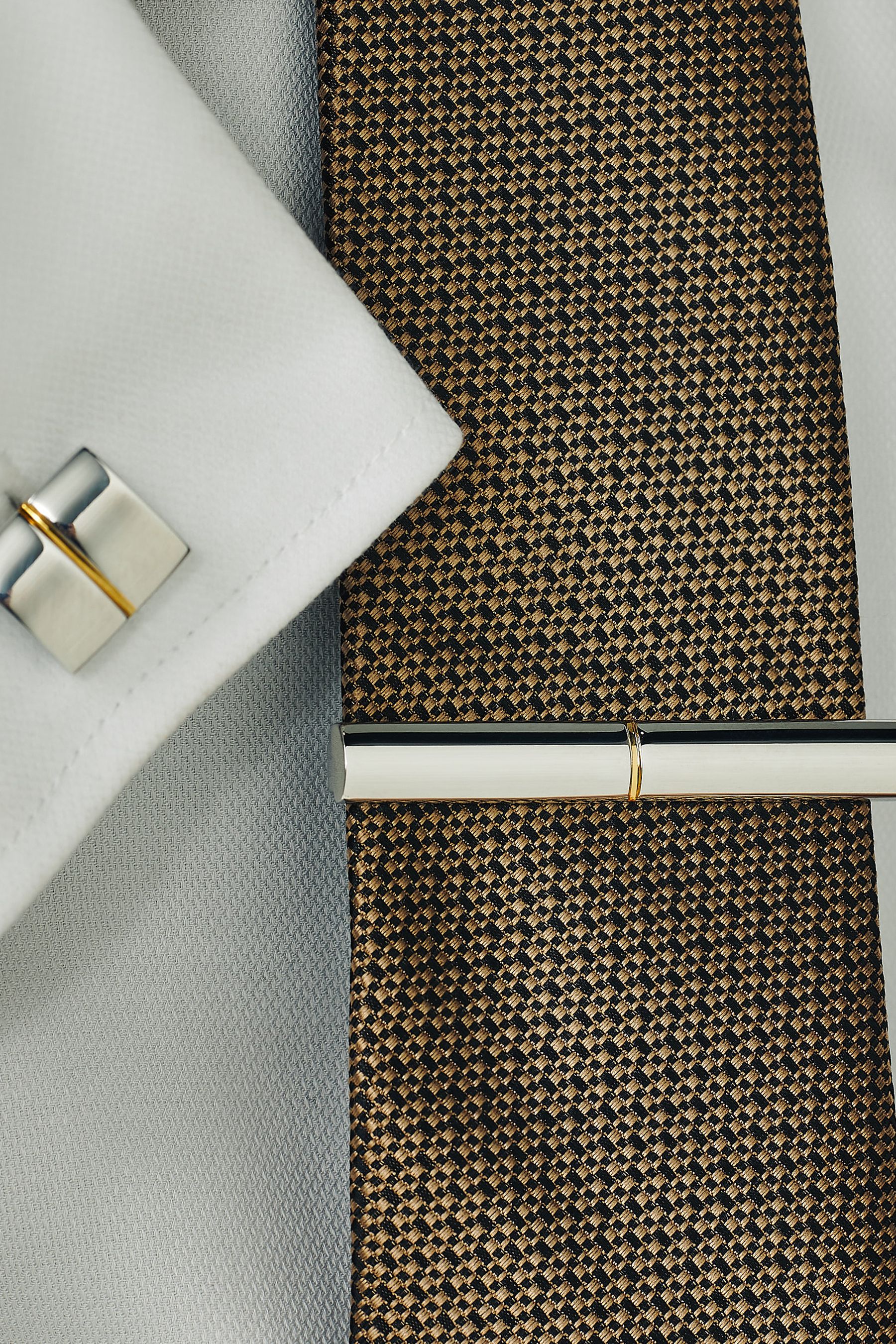 Buy 2 Tone Silver/Gold Cufflink And Tie Clip Set from the Next UK