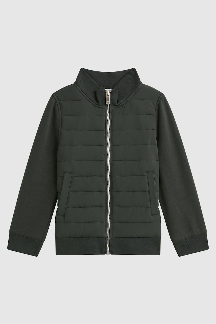 Reiss Forest Green Flintoff Senior Funnel Neck Quilted Hybrid Jacket - Image 1 of 1