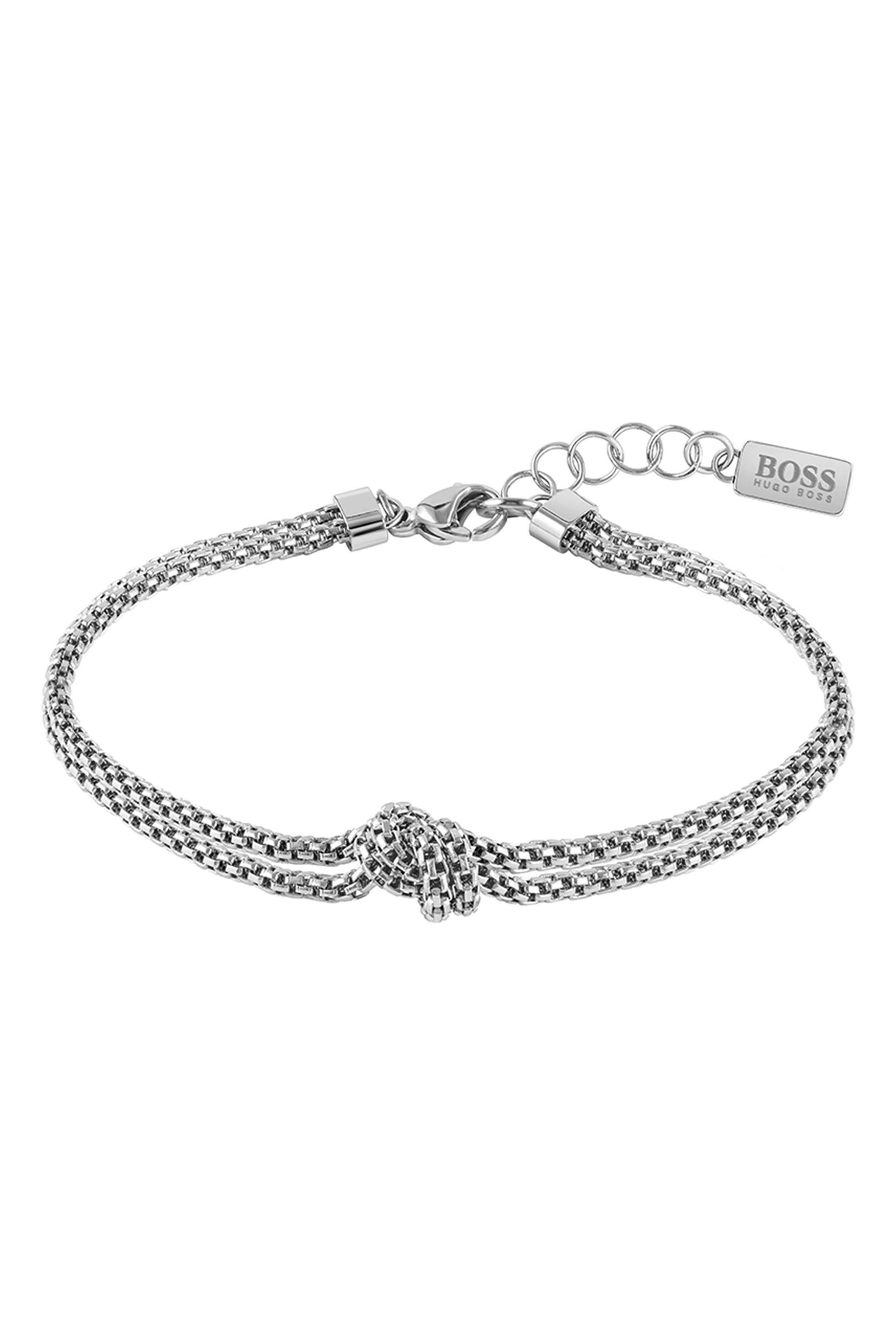Buy BOSS Silver Rosette Twisted Knot Stainless Steel Bracelet from the