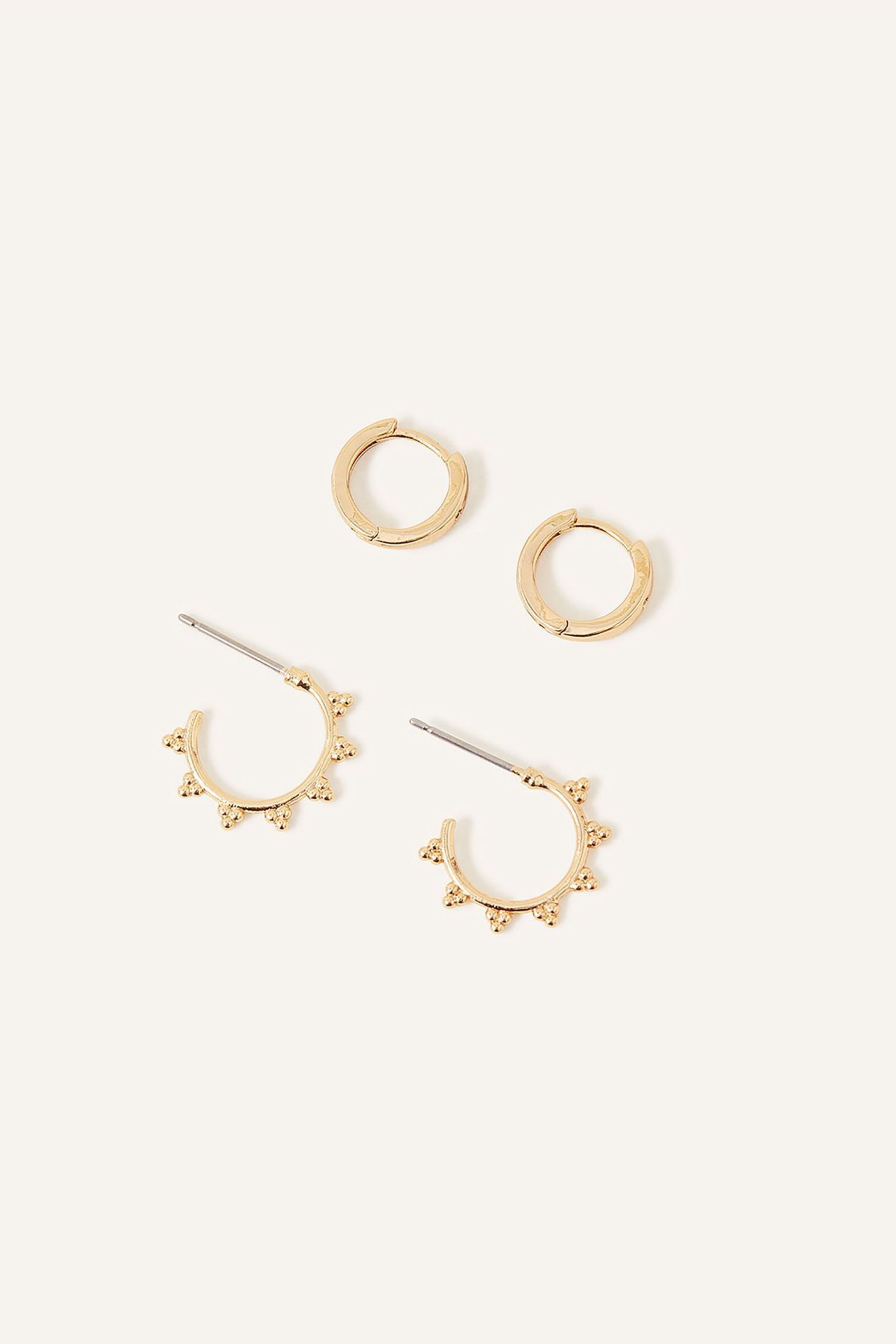 Buy Accessorize 14ct Gold Plated Beaded Hoop and Stud Earrings Set of 2