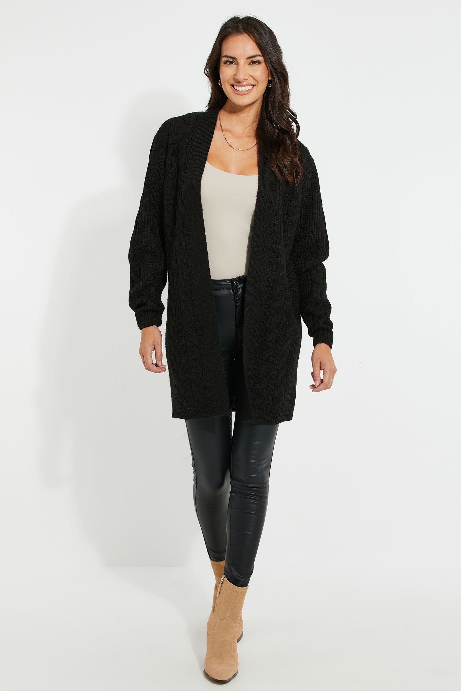Buy Threadbare Black Petite Cable Knit Cardigan from the Next UK online