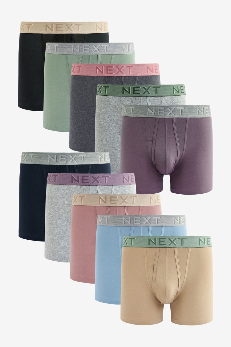 Blue/Grey/Pink 10 pack A-Front Boxers - Image 1 of 1