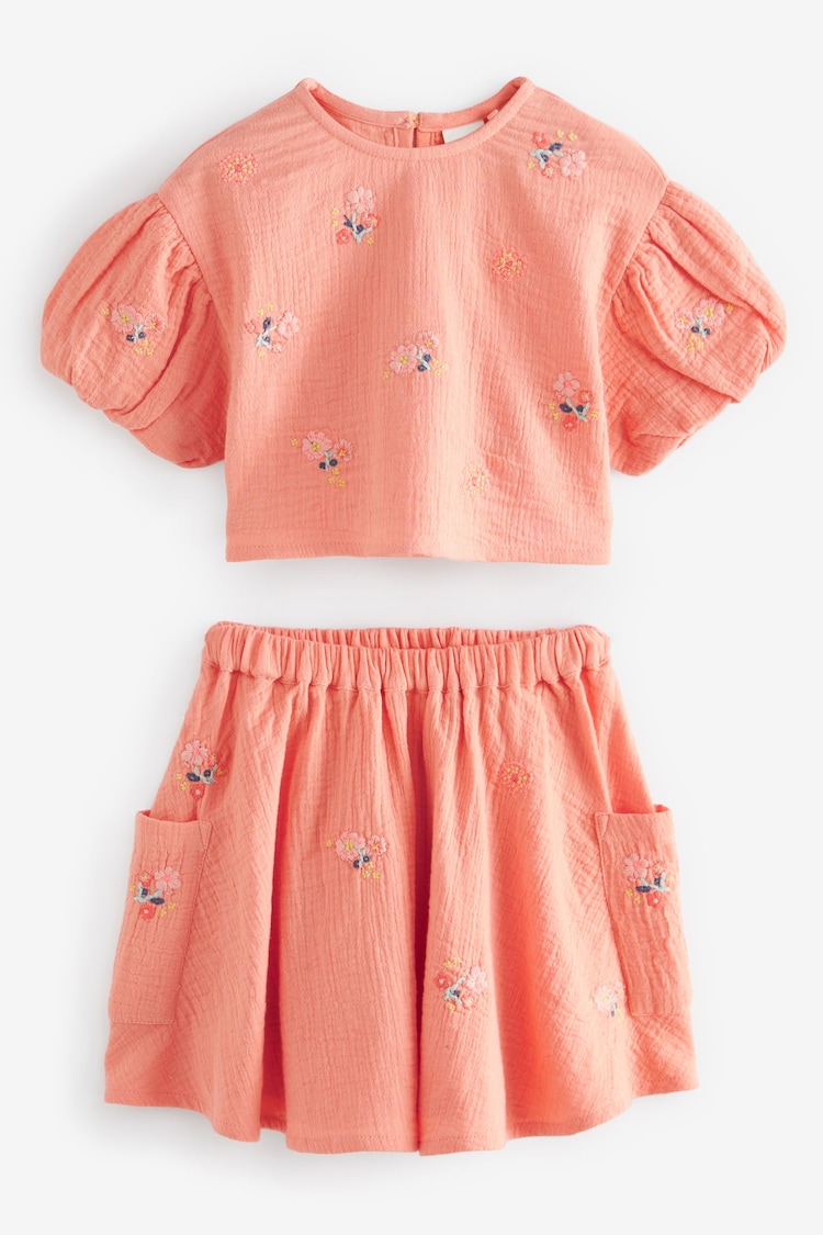 Peach Pink 100% Cotton Top & Skirt Set (3mths-7yrs) - Image 1 of 1