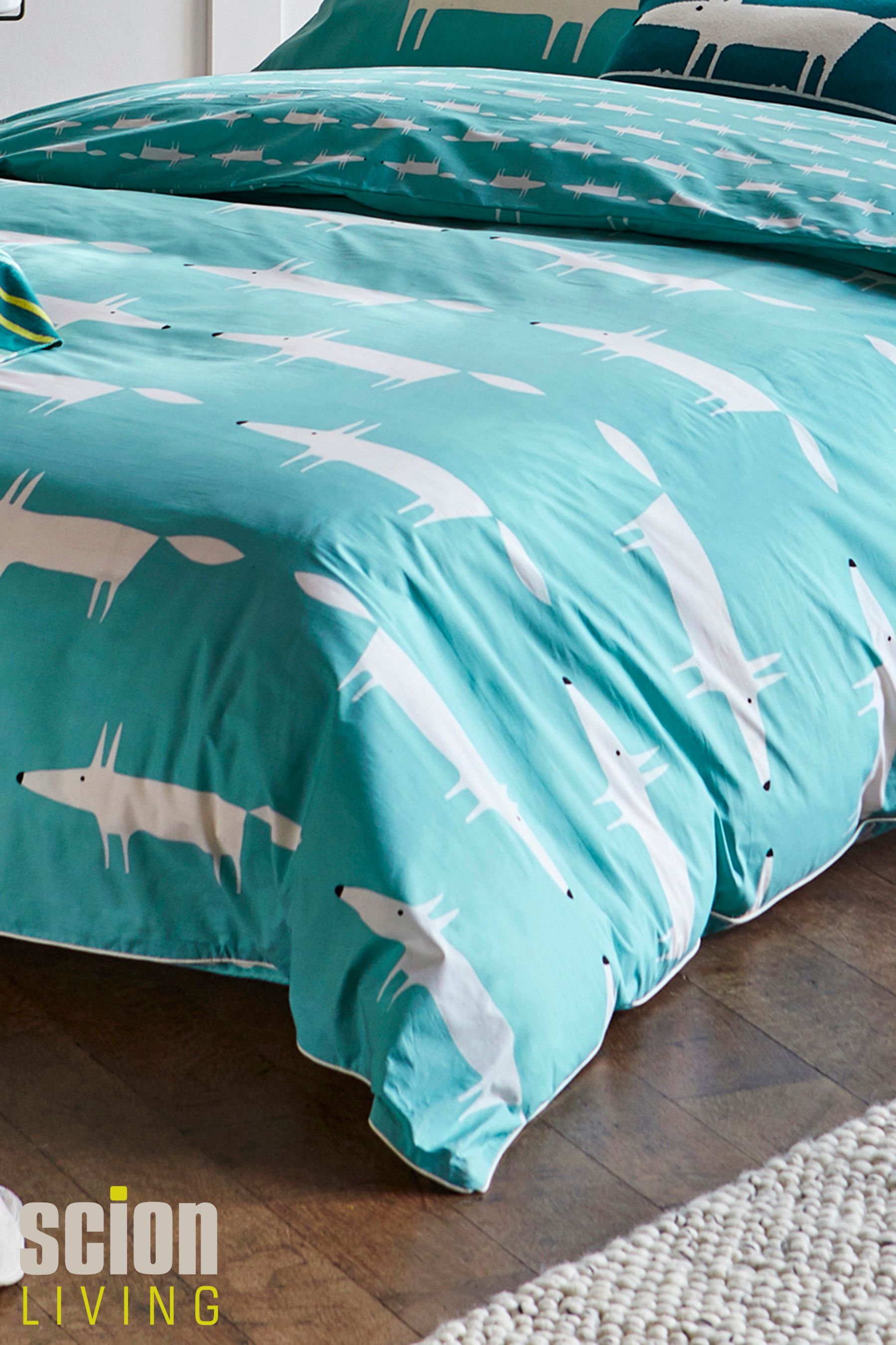 Buy Scion Teal Blue/White Mr Fox Cotton Duvet Cover from the Next UK